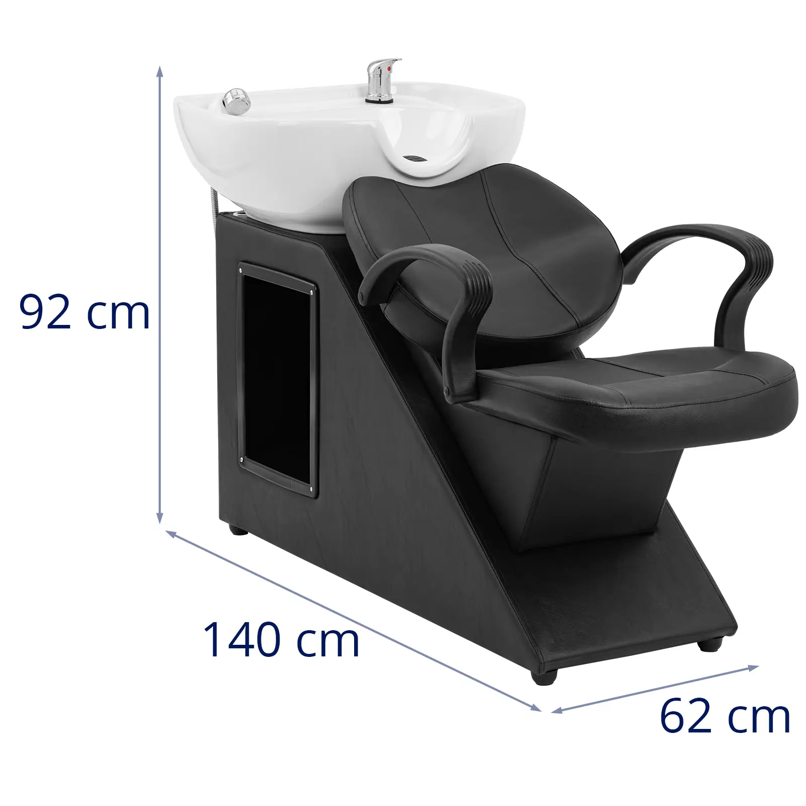 Frisørvask med stol - servantmål 600 x 450 x 150 mm - sort/hvit