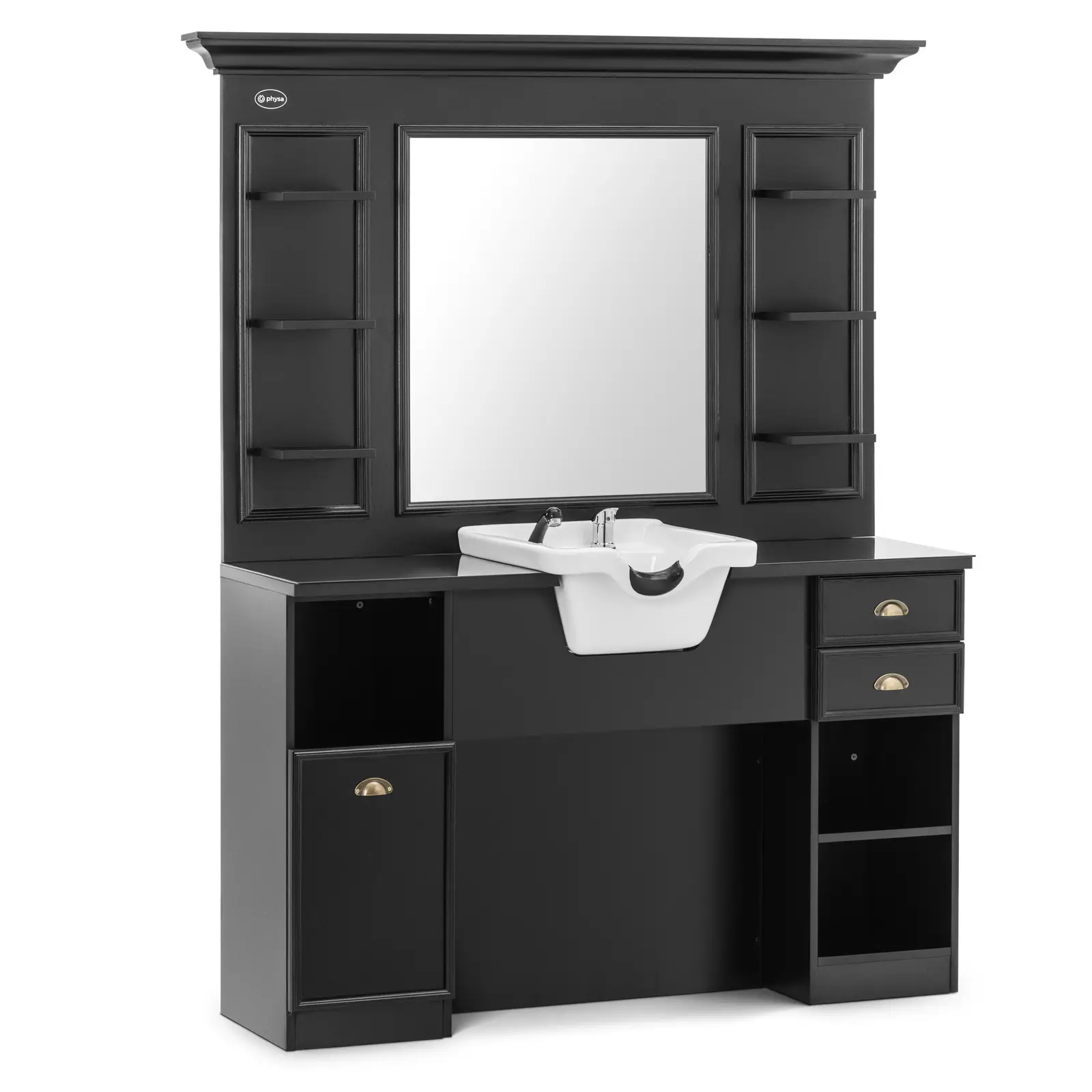 Hairdressing Station - with backwash basin and mirror - brown