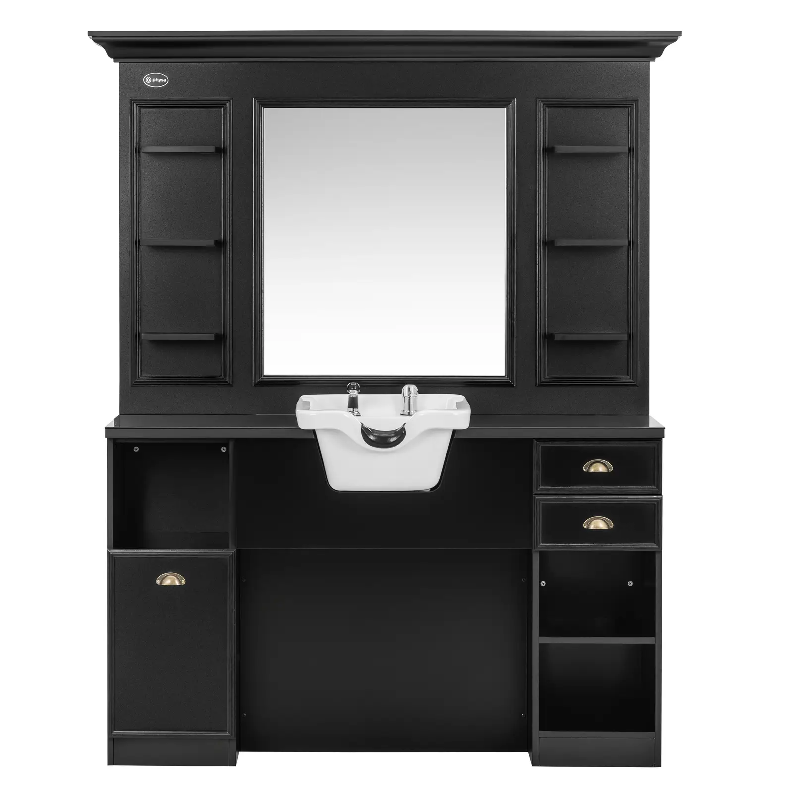 Hairdressing Station - with backwash basin and mirror - brown