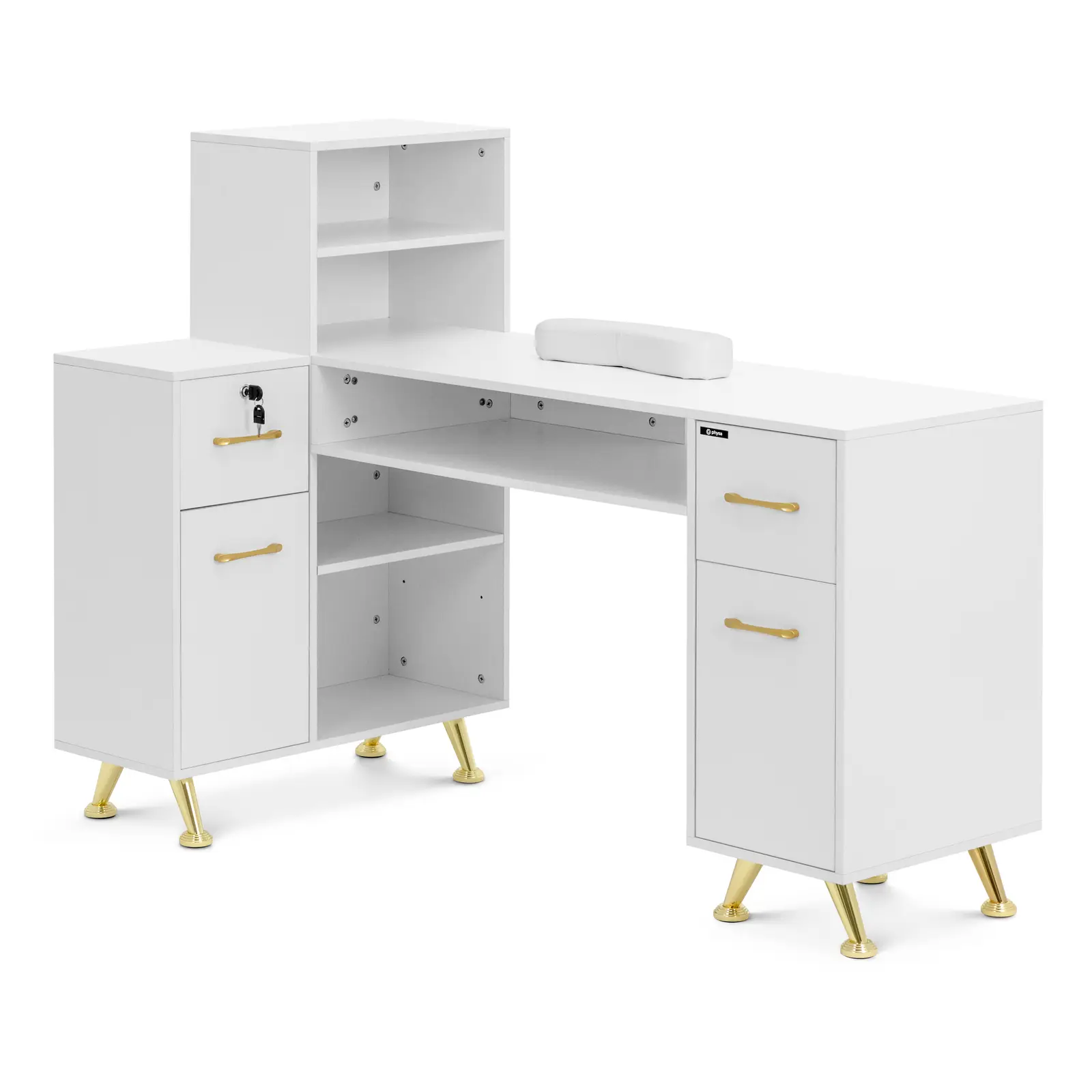 Nail Table - lockable - white / golden - 2 drawers - hand rest