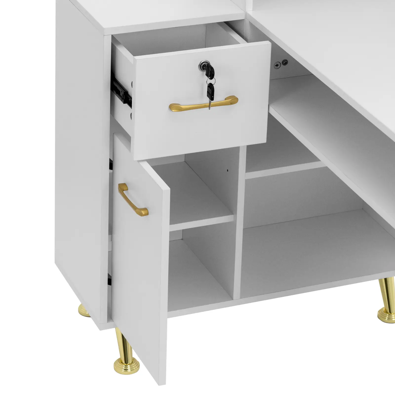 Nail Table - lockable - white / golden - 2 drawers - hand rest