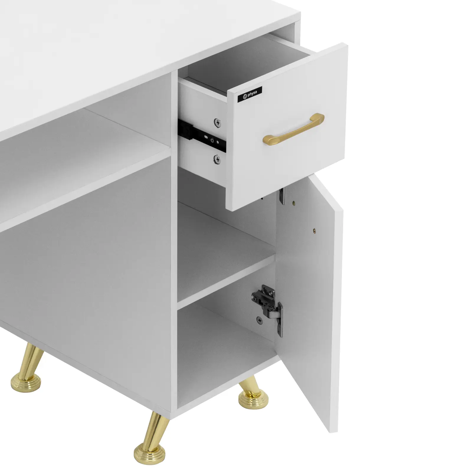 Nail Table - lockable - white / golden - 2 drawers - hand rest