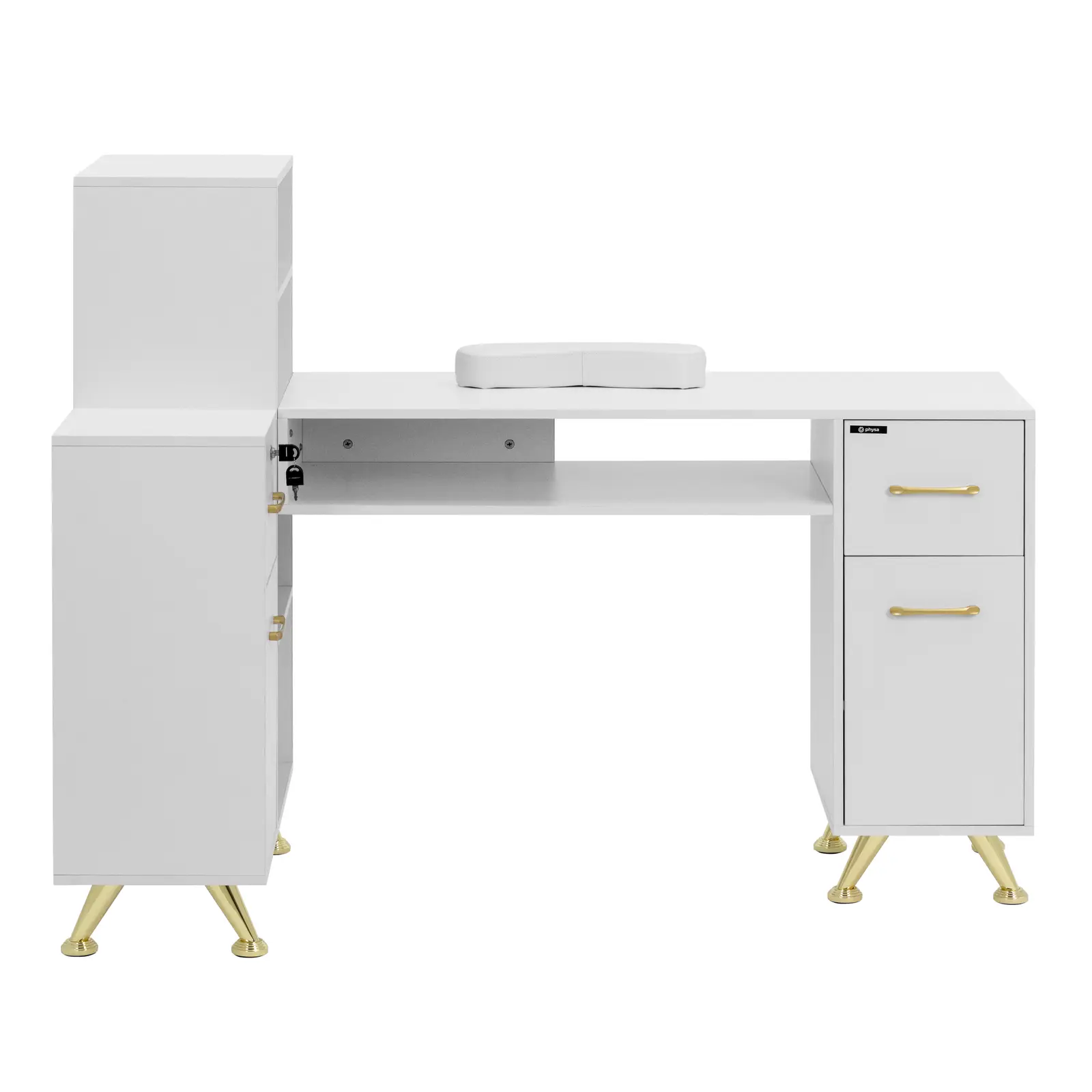 Nail Table - lockable - white / golden - 2 drawers - hand rest