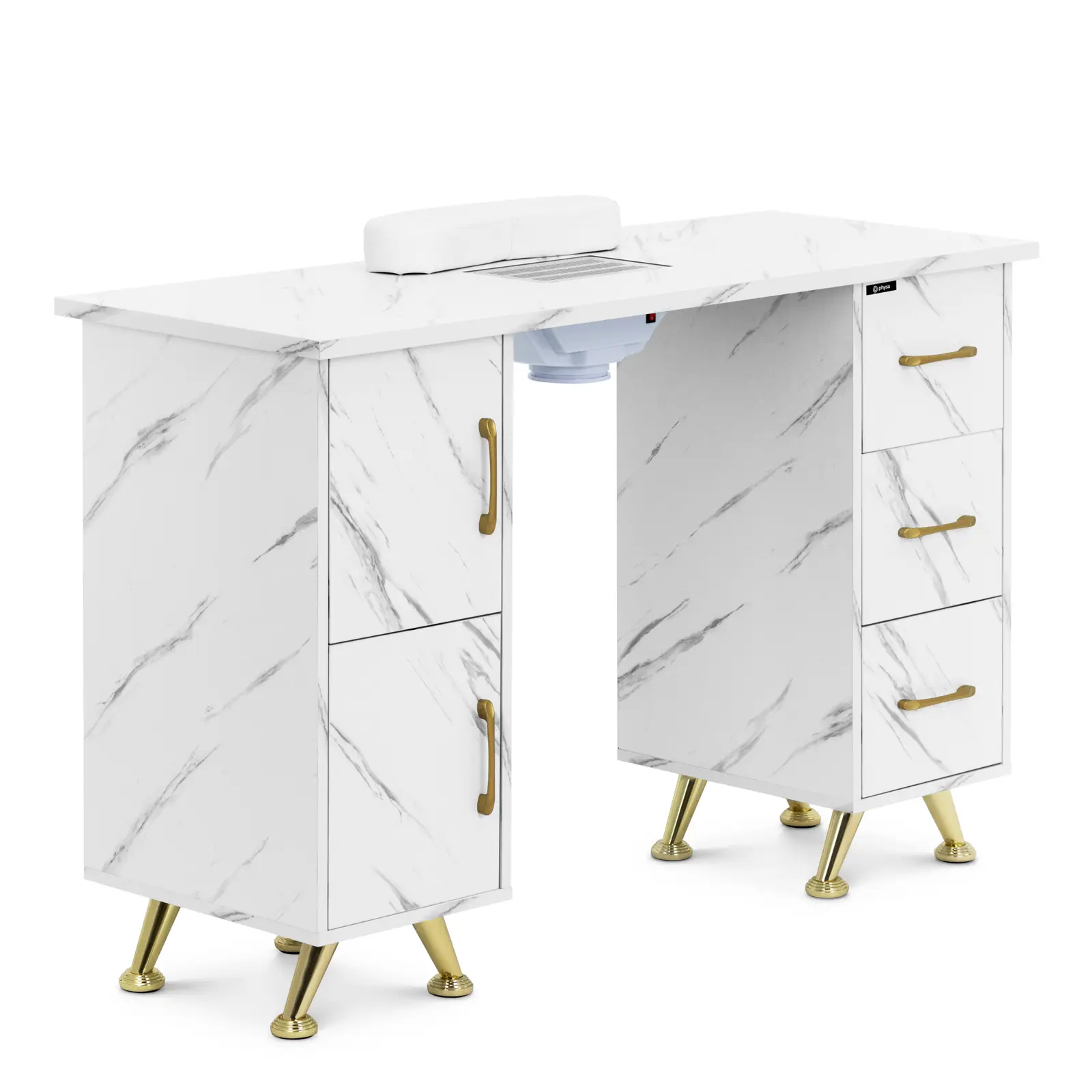 Nail Table - extraction system - marbled / golden - 3 drawers - hand rest