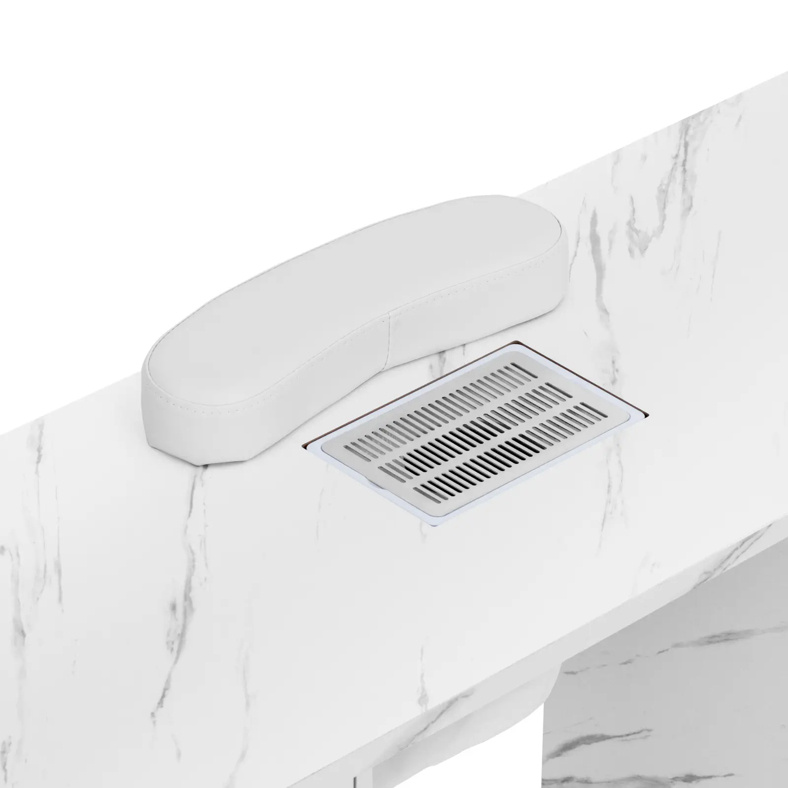 Stůl na manikúru - s odsávačkou - mramorovaný / zlatý - 3 zásuvky - opěrka rukou (Ventilátor: Ano)