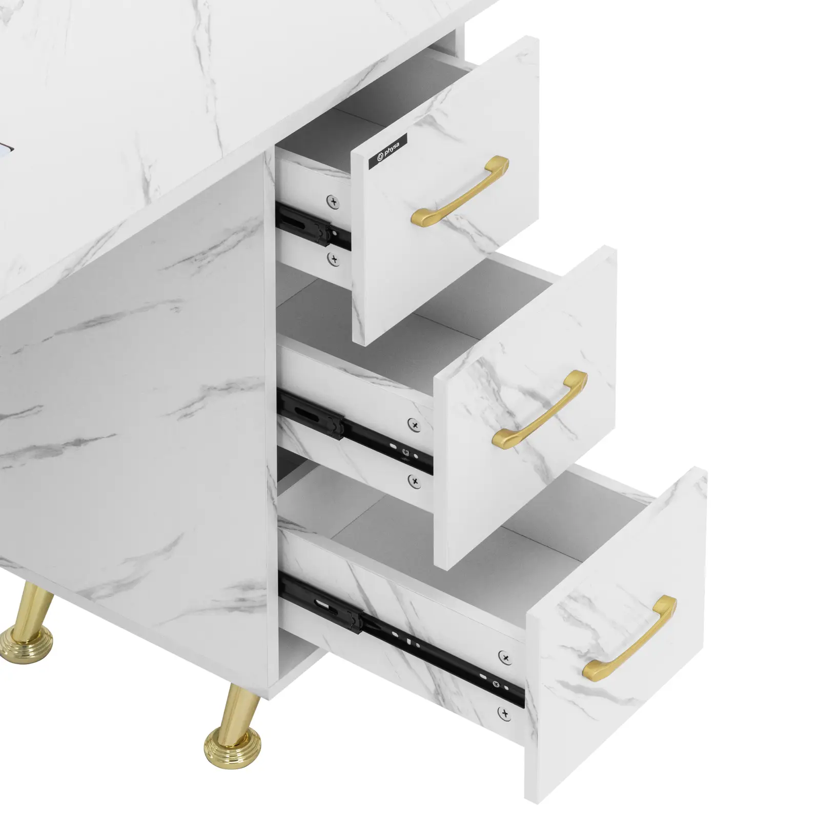 Nail Table - extraction system - marbled / golden - 3 drawers - hand rest