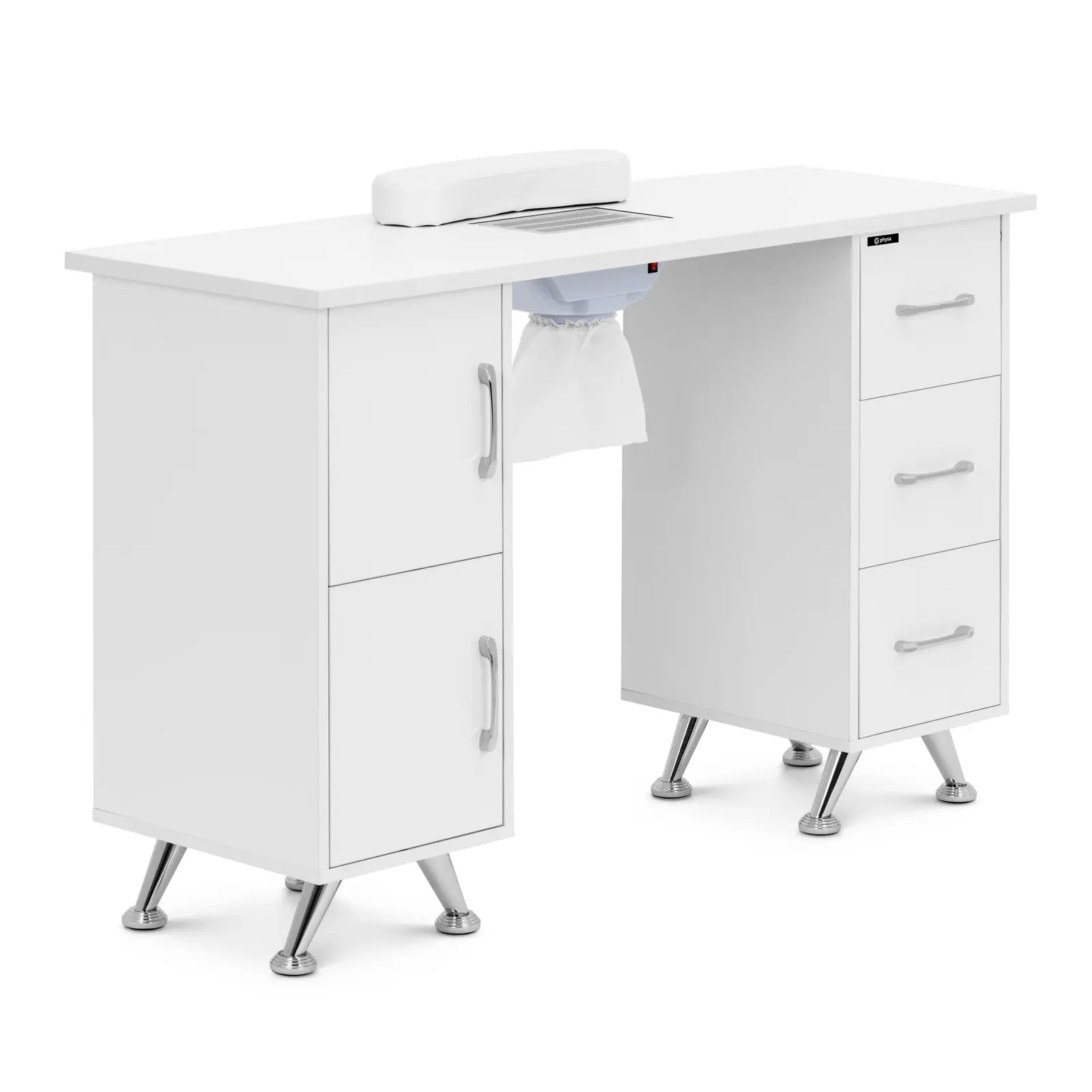 Nail Table - extraction system - white / silver - 3 drawers - hand rest