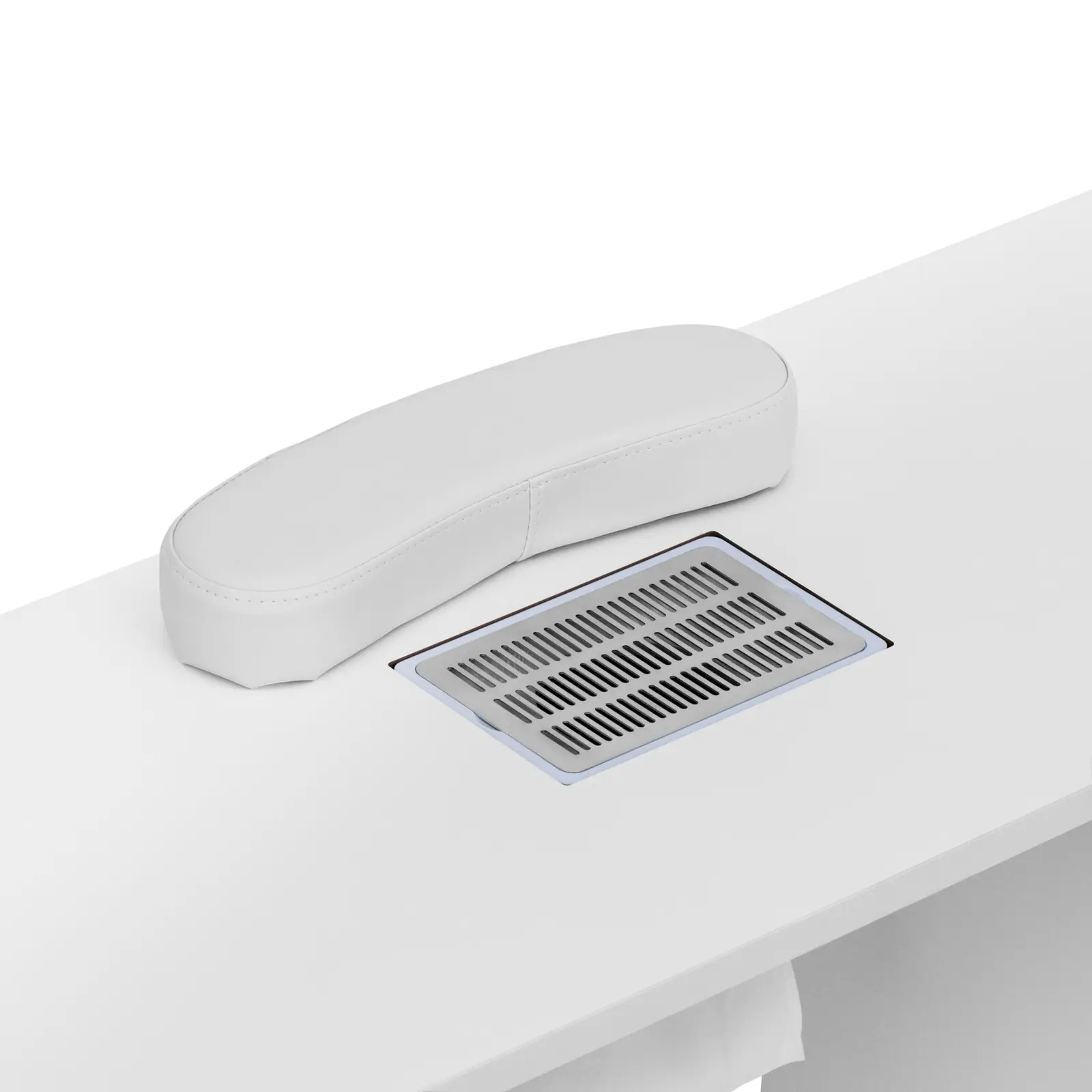 Stůl na manikúru - s odsávačkou - bílý / stříbrný - 3 zásuvky - opěrka rukou (Ventilátor: Ano)