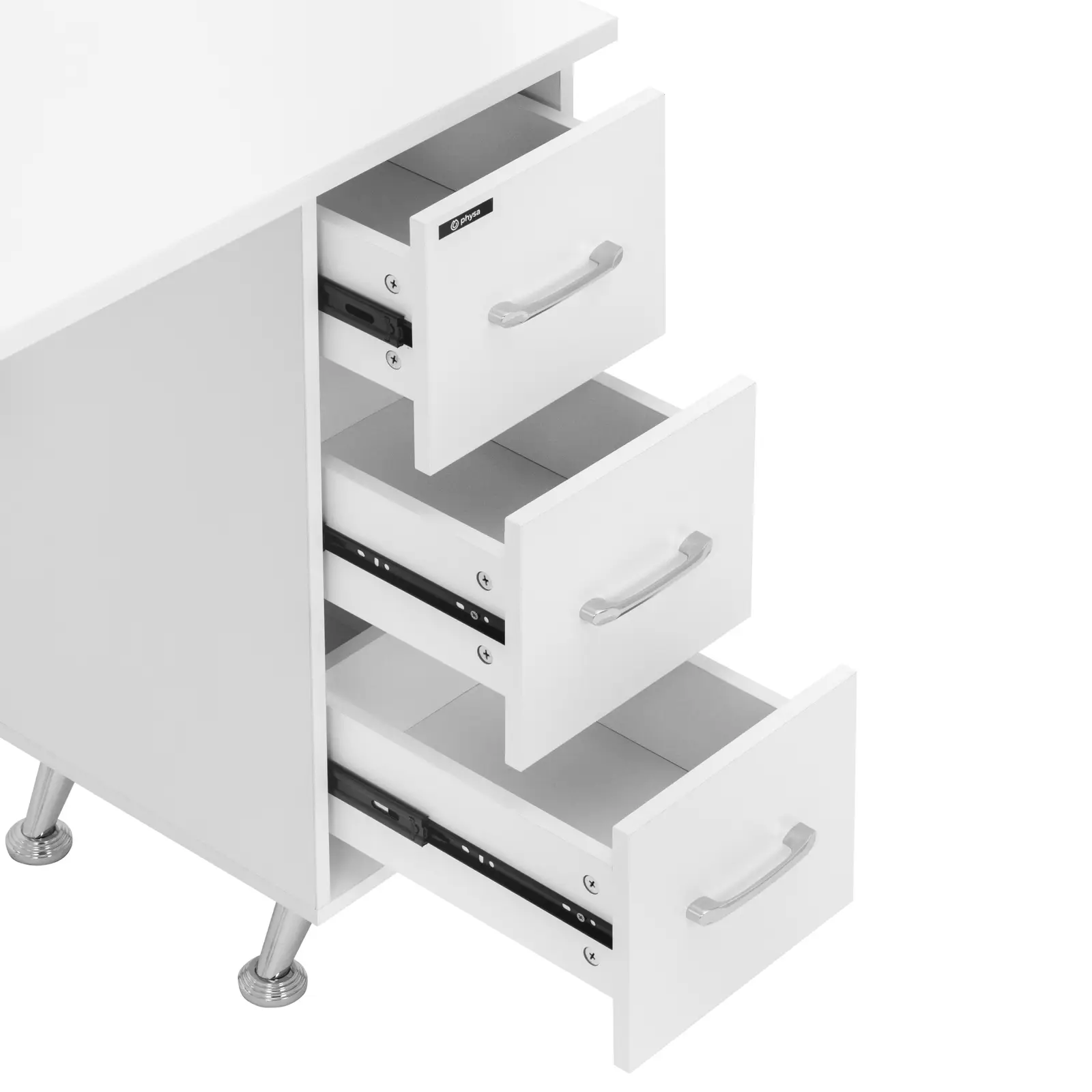 Nail Table - extraction system - white / silver - 3 drawers - hand rest