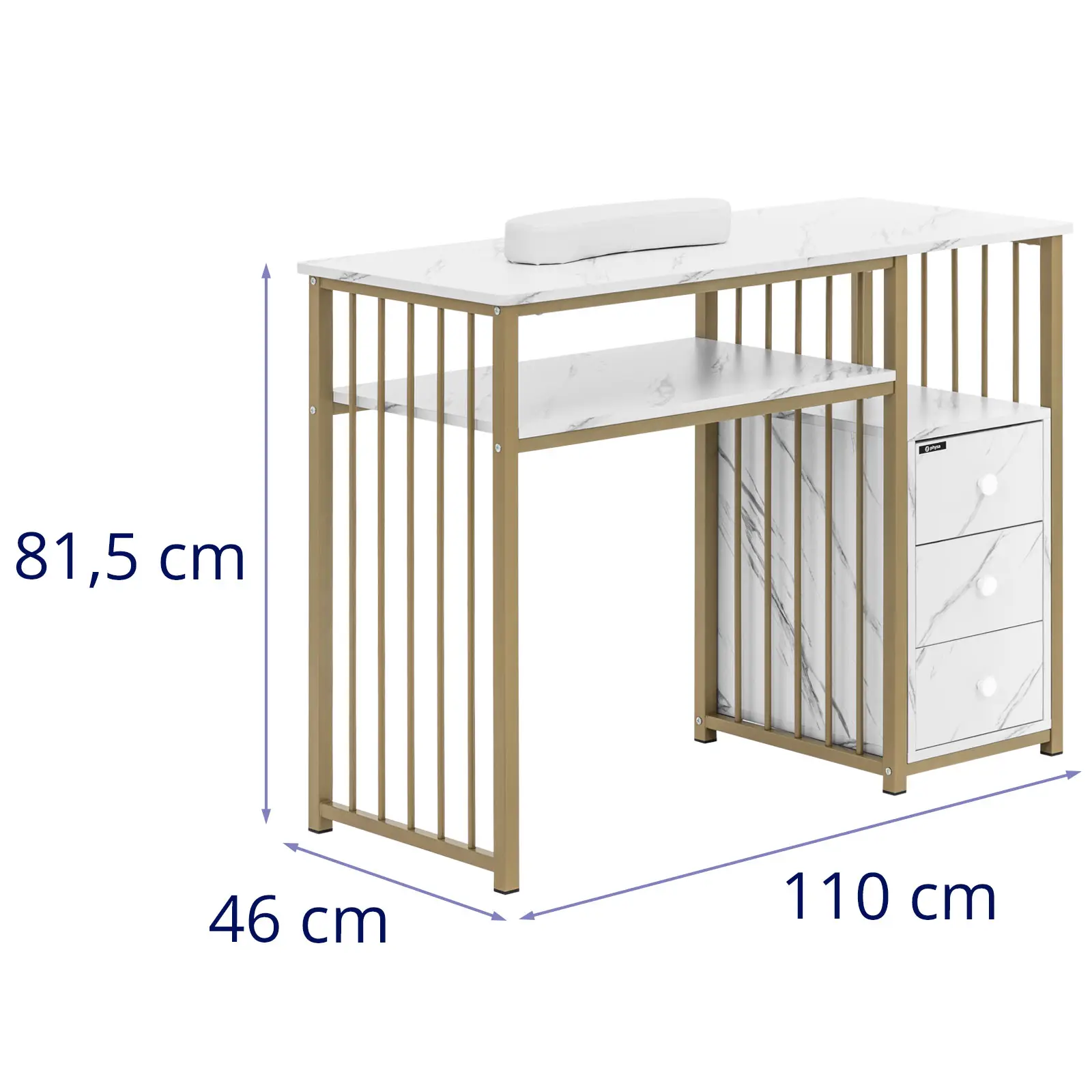 Nageltafel - met zuignap - ijzeren frame - gemarmerd/goudkleurig - 3 lades