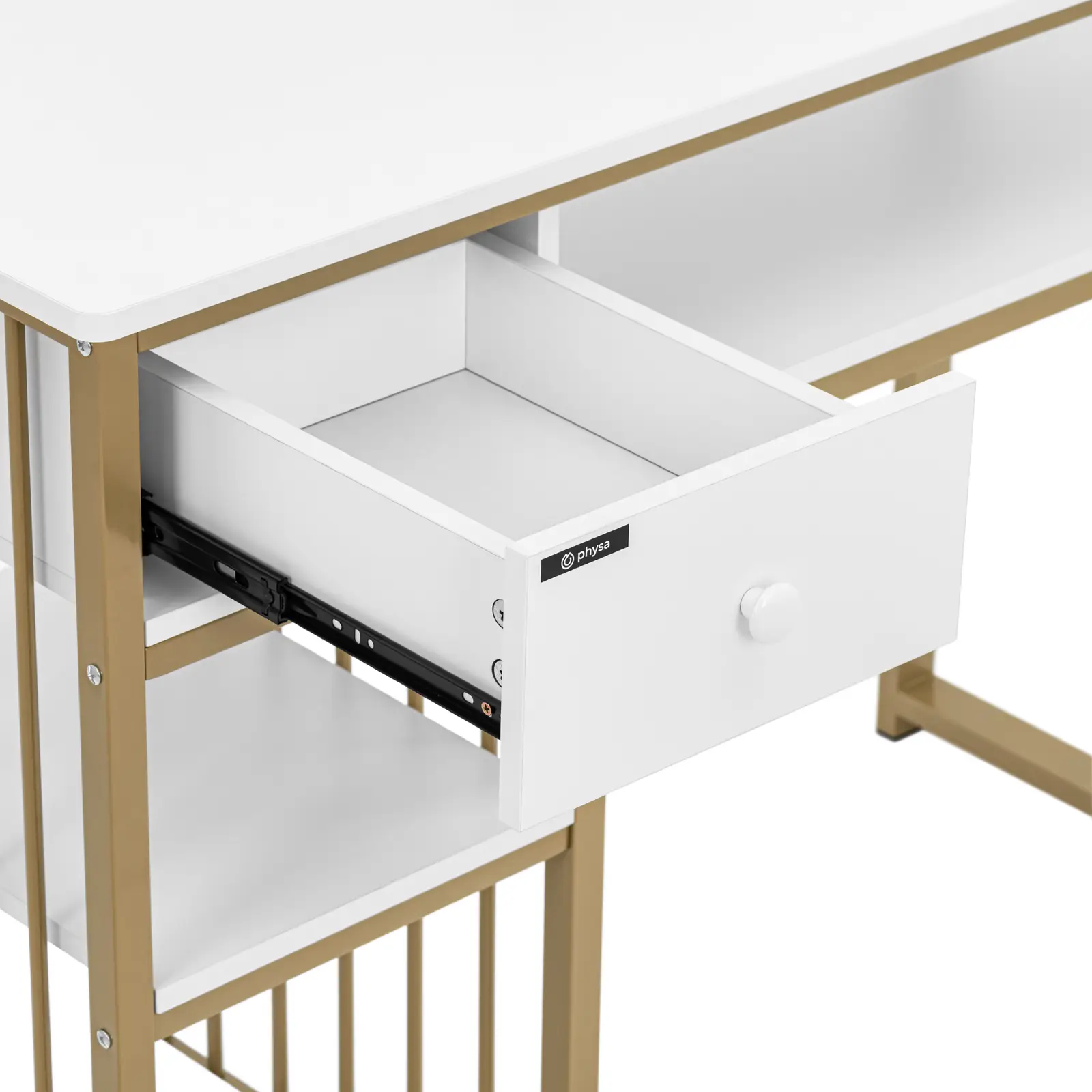 Table de manucure - Cadre en fer - Blanc / Doré - Tiroir - Repose-mains