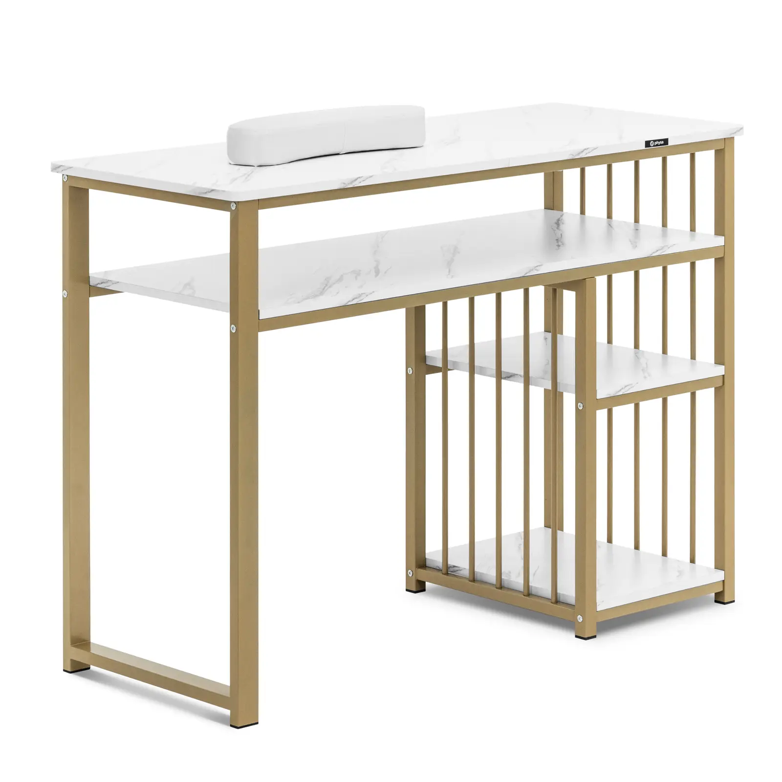 Manikyrbord - jernramme - marmorert / gyldent - 3 hyller - håndstøtte - Produktbilde