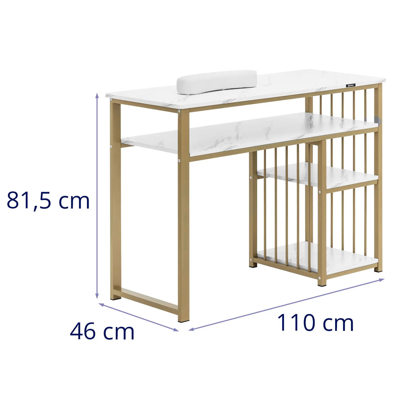 Table de manucure - Cadre en fer - Marbré / Doré - 3 tiroirs - Repose-mains