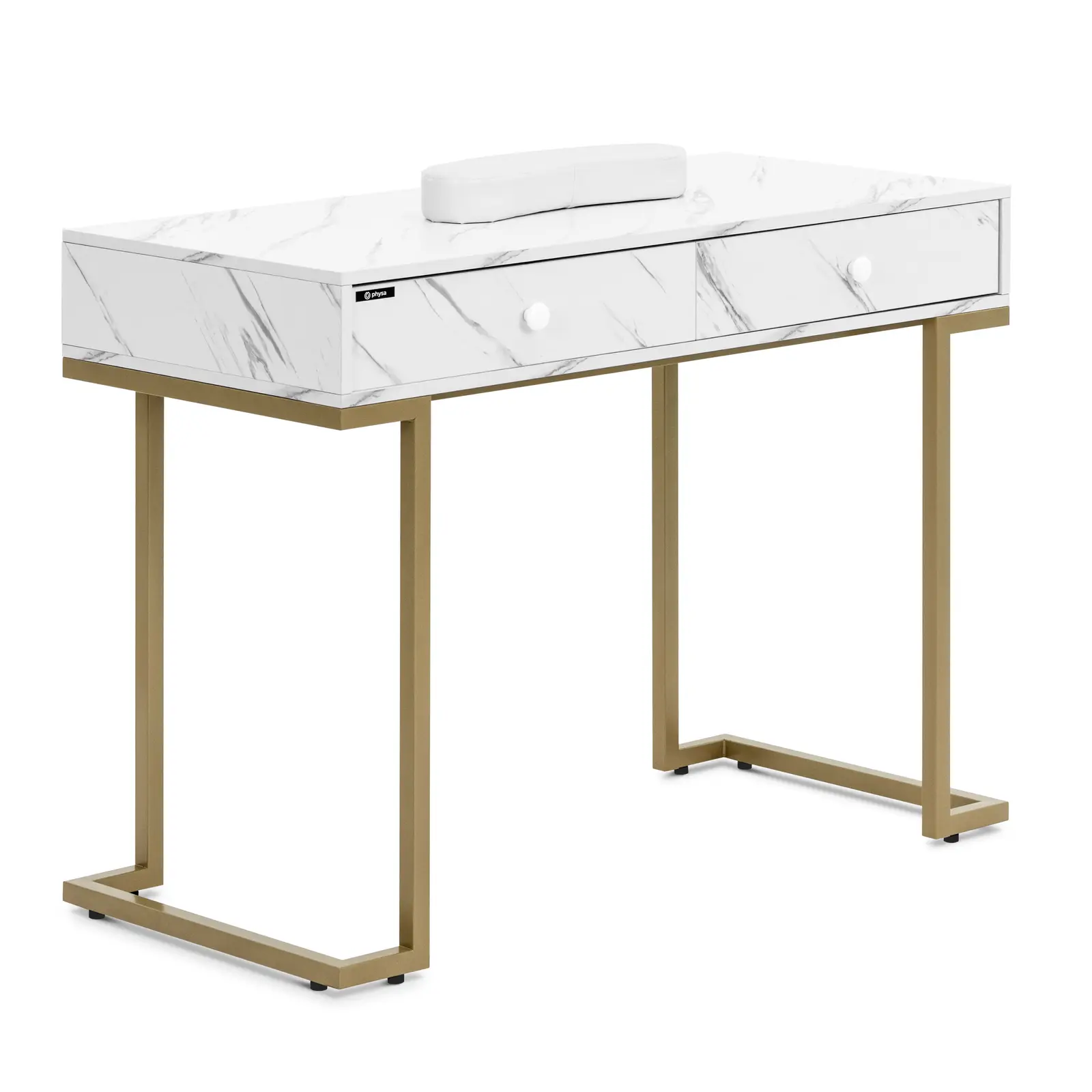 Nail Table - iron frame - marbled / golden - 2 drawers - hand rest