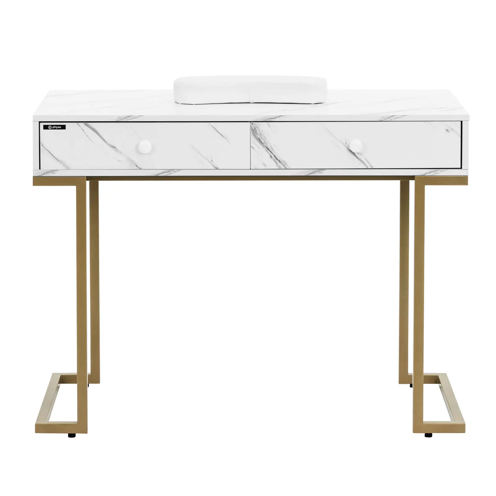 Nail Table - iron frame - marbled / golden - 2 drawers - hand rest