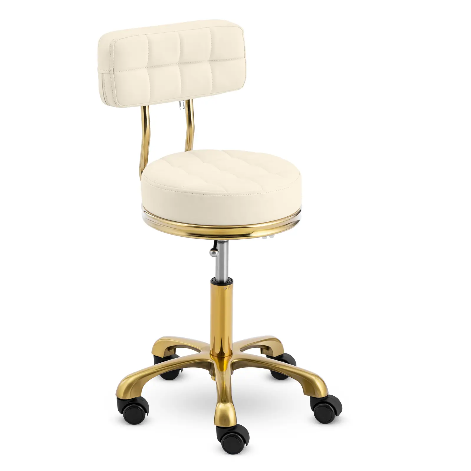 Arbejdsstol med hjul - 51 til 66 cm - 150 kg - beige og gylden