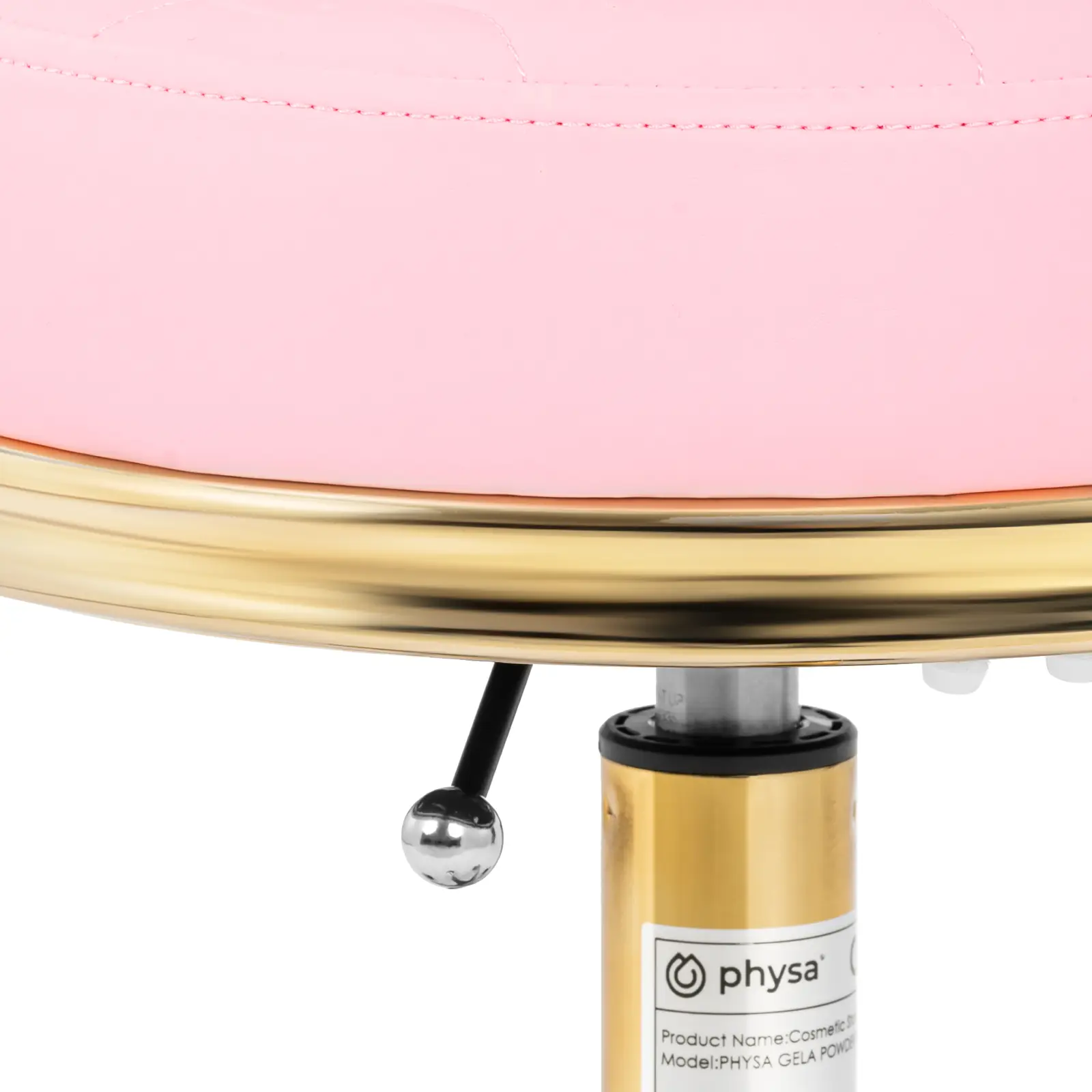 Tabouret à roulettes - avec dossier - 51 - 66 cm - 150 kg - rose pâle/doré
