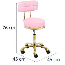 Arbejdsstol med hjul - 51 til 66 cm - 150 kg - pulverlyserød og gylden