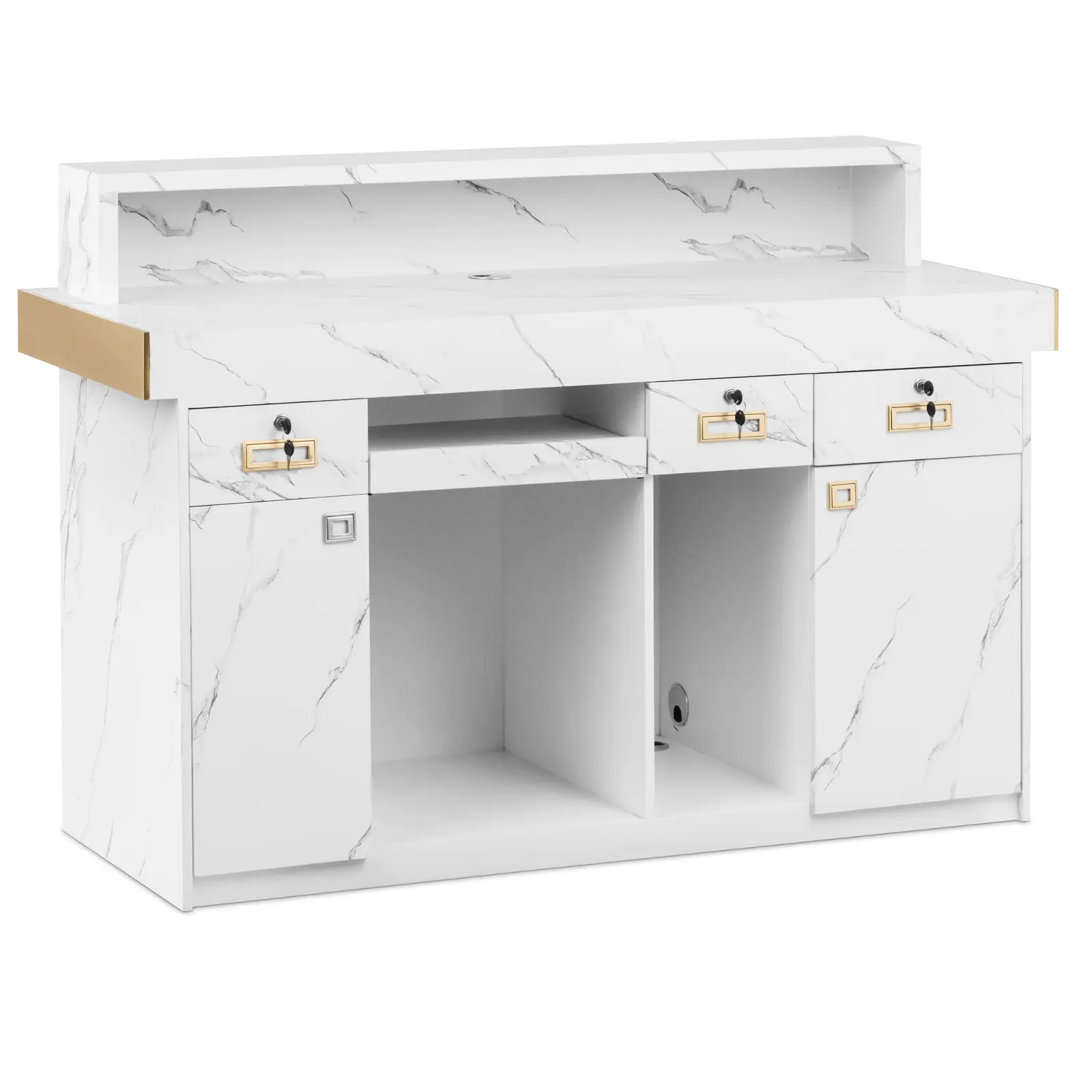 Reception Desk - with indirect lighting - lockable - pull-out keyboard shelf - marble look