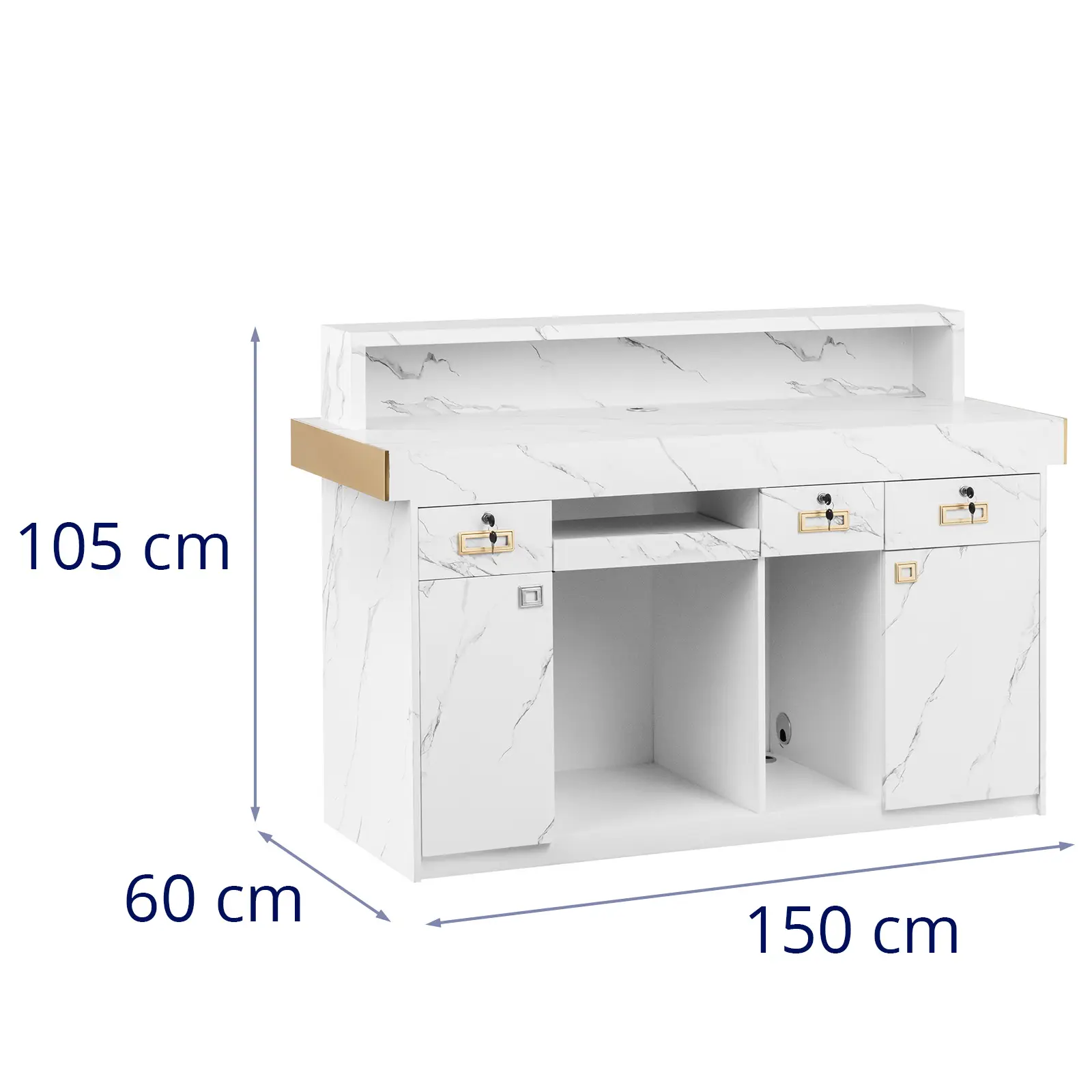 Balcão de recepção - com iluminação indireta - bloqueável - prateleira extraível para teclado - design em mármore