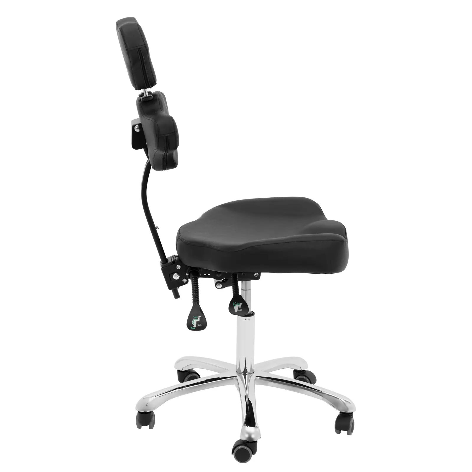 Tetovací křeslo s kolečky - ergonomické - výškově nastavitelné - 91–129 cm (Barva: Černá)
