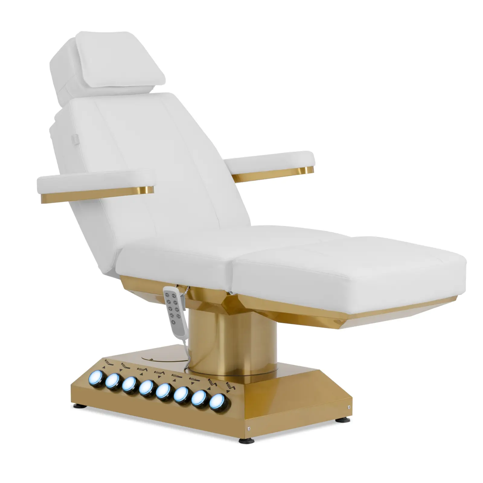 Kosmetické lehátko elektrické - 350 W - 181 x 62 x 60,5 - 80,5 cm -200 kg - bílá/zlatá - vyhřívané - 4 motory