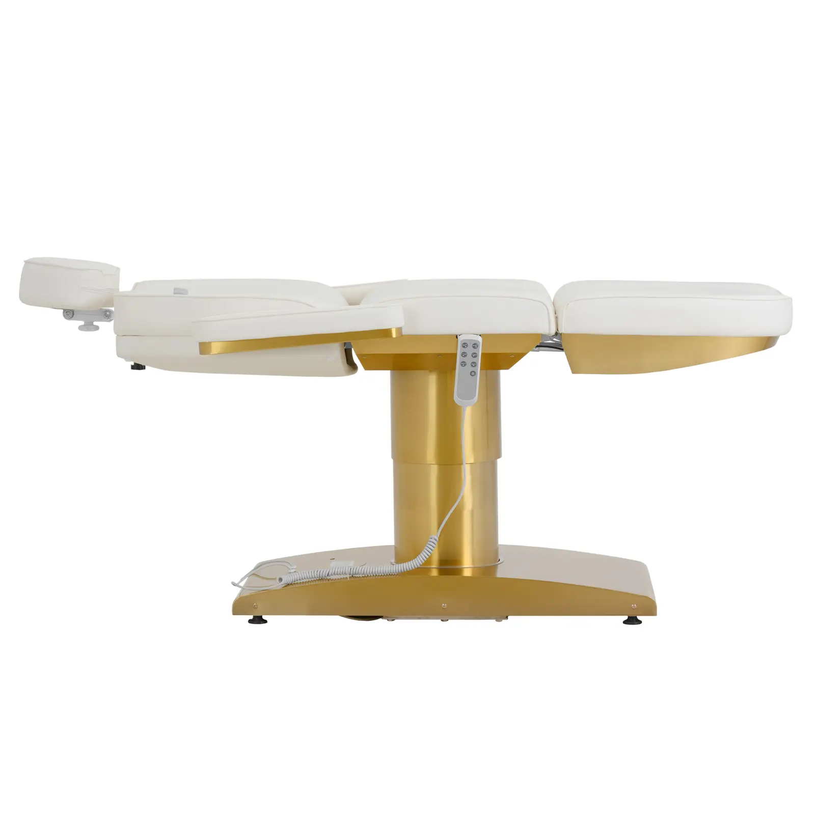 Kosmetické lehátko elektrické - 300 W - 195 x 60 x 62 - 82 cm - 200 kg - bílá/zlatá - vyhřívané - otočné o 120° (Maximální výška: 82 cm)