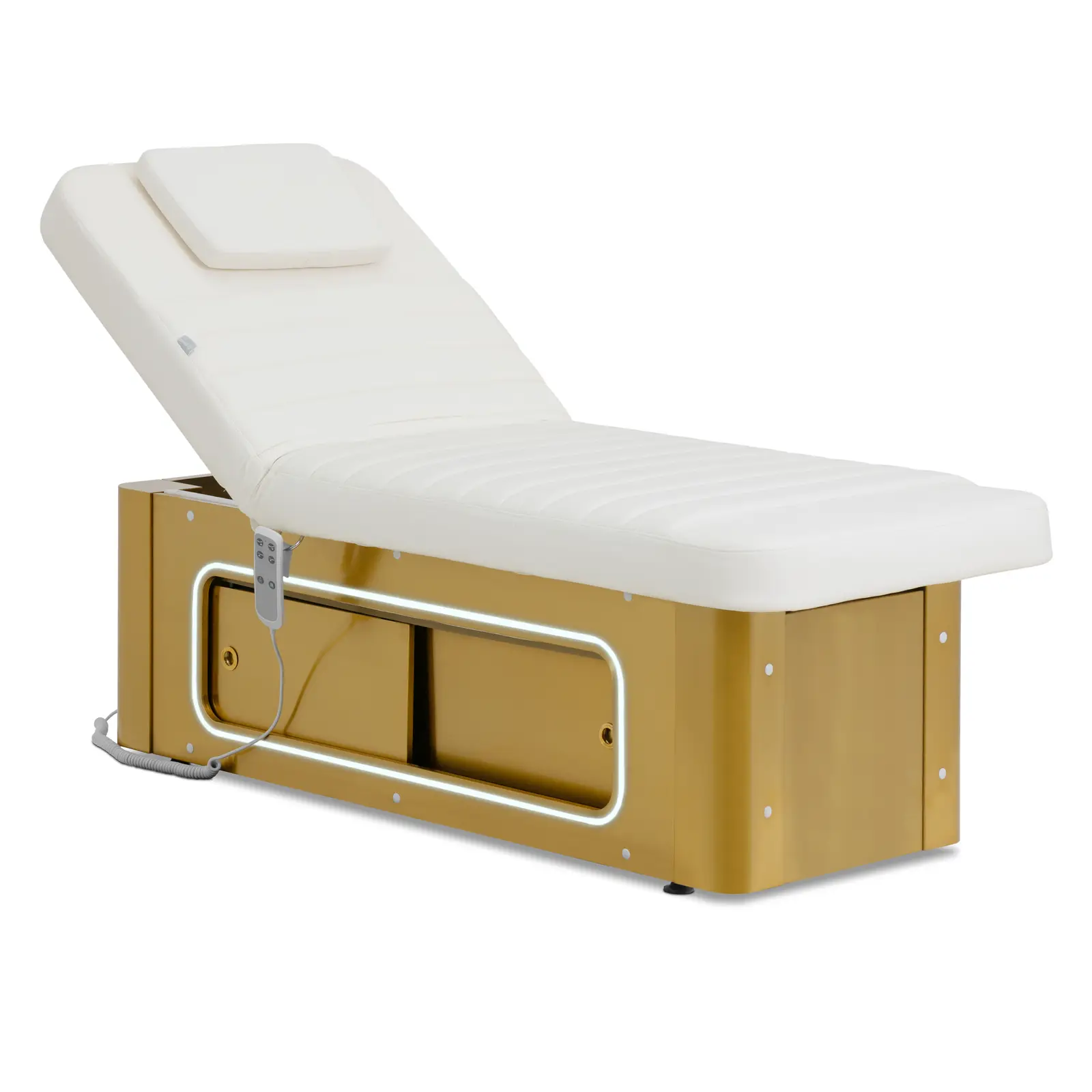 Behandlerbriks - elektrisk - med varme - 2 motorer - 200 W - 195 x 79 x 61 cm - 200 kg - hvid / guldfarvet