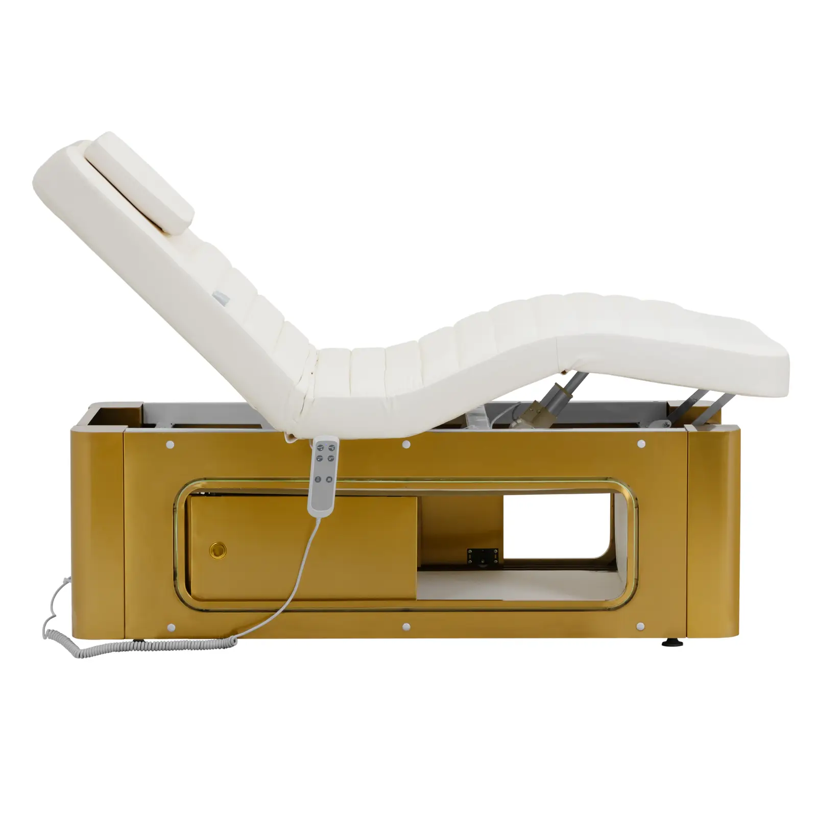 Kosmetické lehátko elektrické - 200 W - 195 x 79 x 61 cm- 200 kg - bílá/zlatá - vyhřívané - 2 motory (Délka postele: 195 cm)