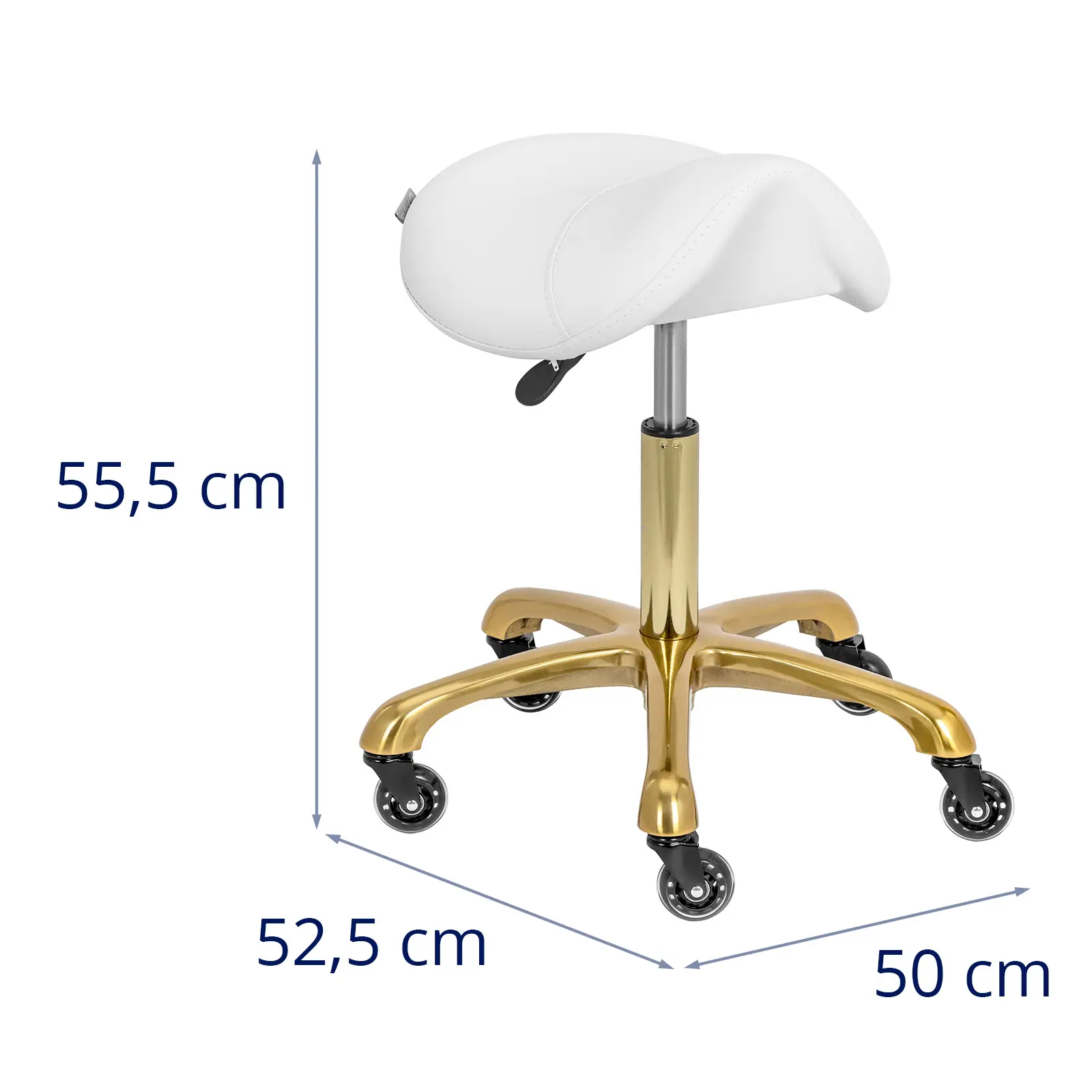 Sedlová stolička - 57–75 cm - 150 kg - bílá/zlatá (Minimální výška sezení: 55 cm)