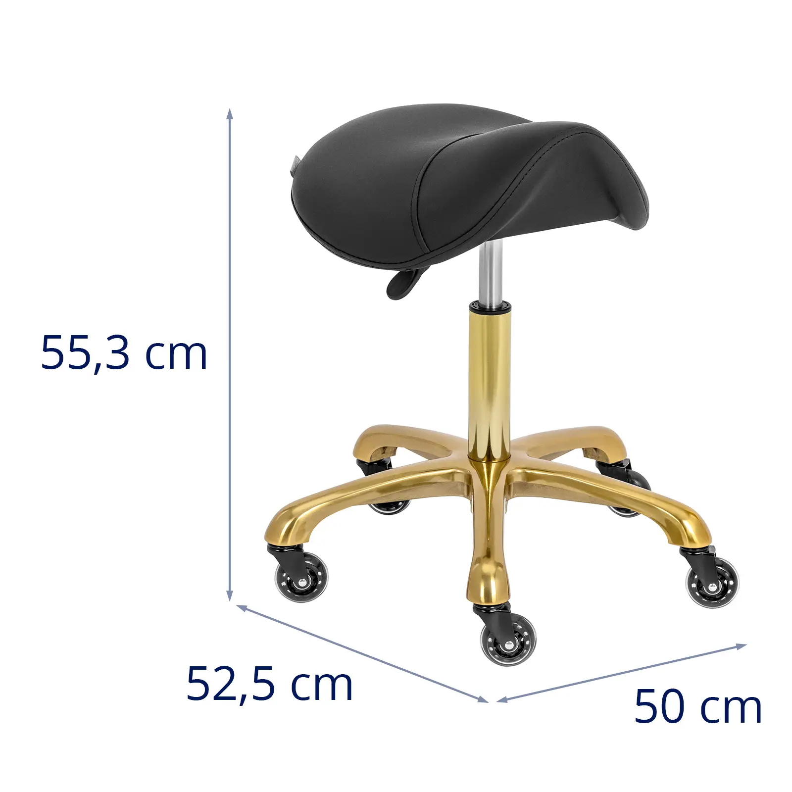 Sedlová stolička - 57–75 cm - 150 kg - černá/zlatá (Minimální výška sezení: 55 cm)
