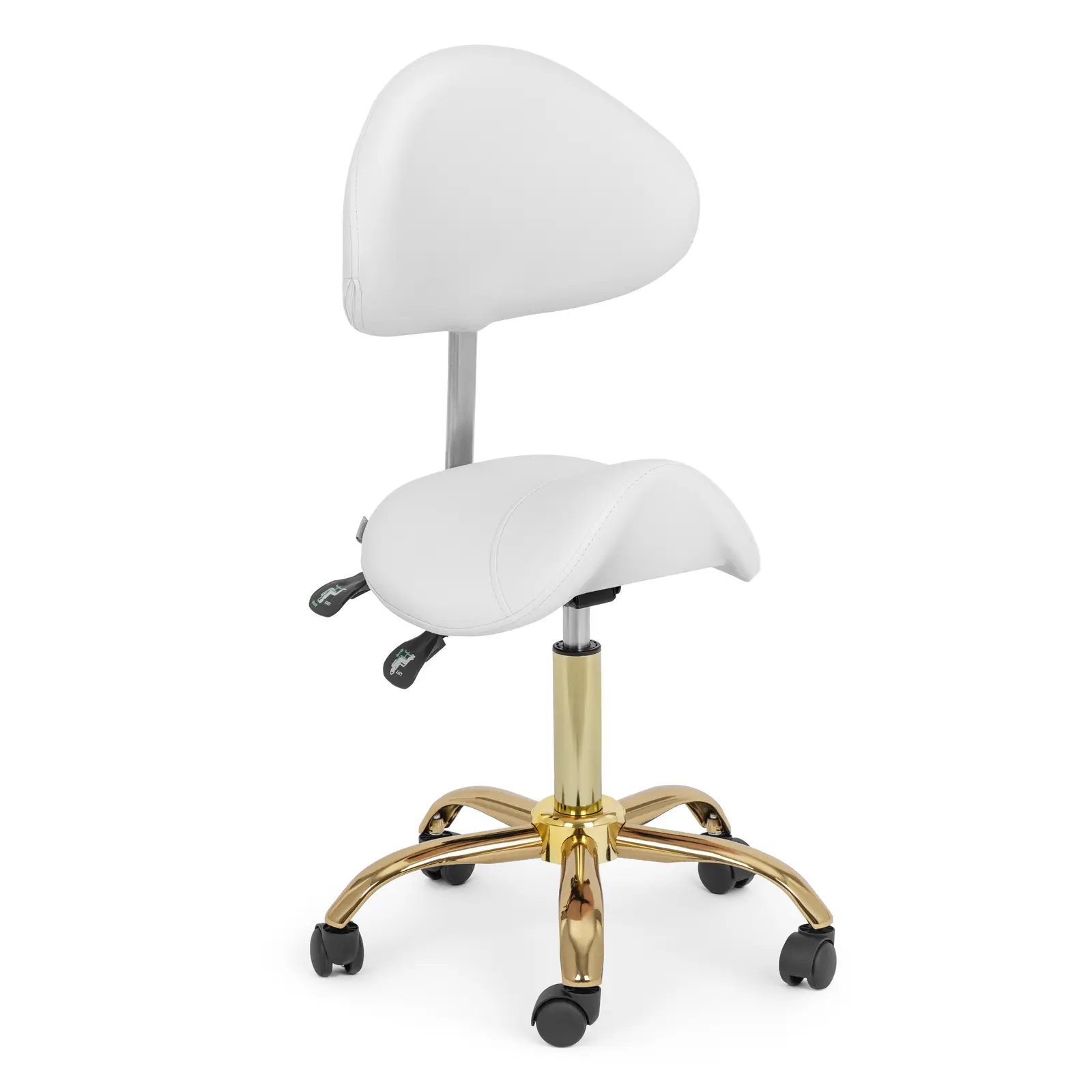 Sgabello a sella con schienale - 55 - 69 cm - 150 kg - Bianco, oro