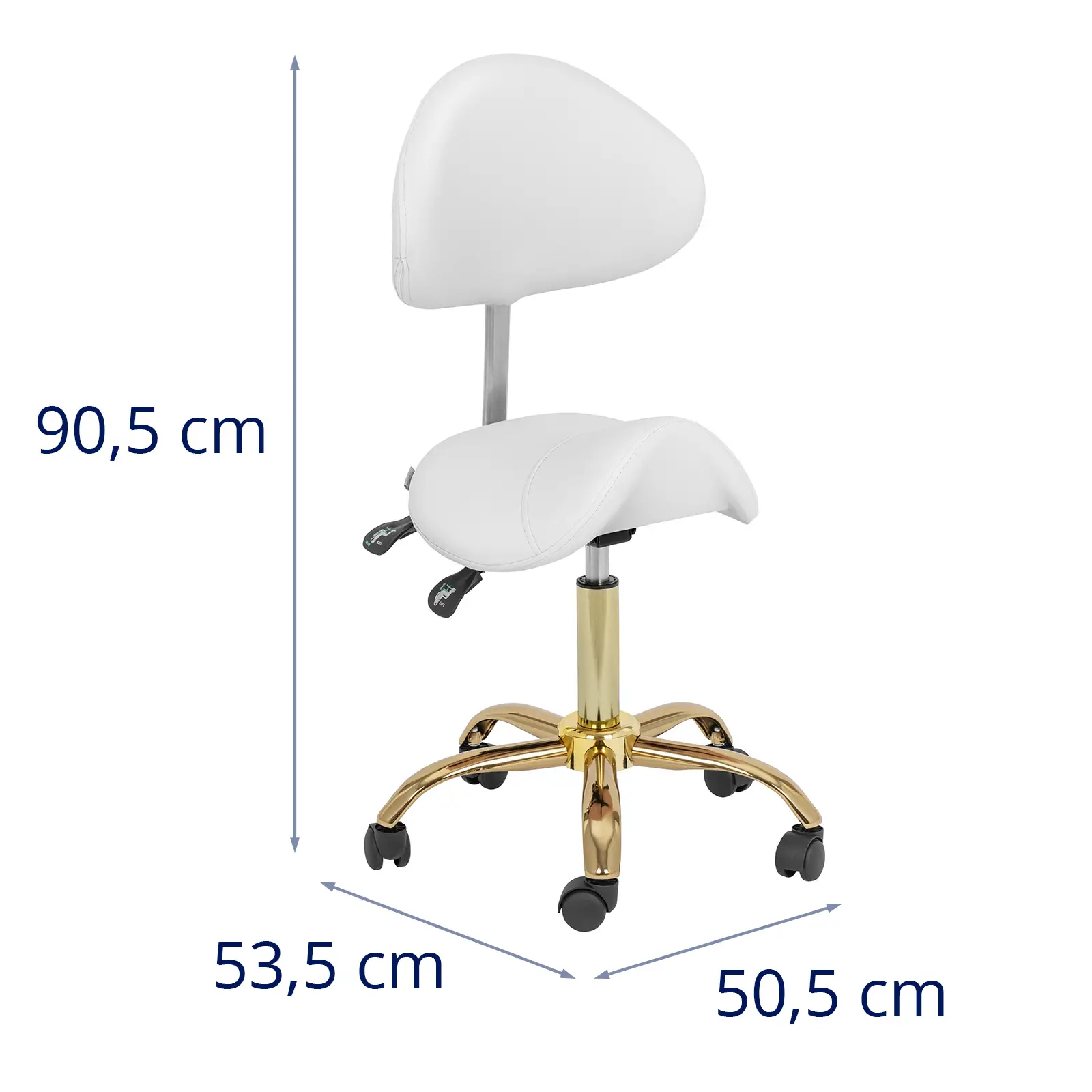 Sgabello a sella con schienale - 55 - 69 cm - 150 kg - Bianco, oro