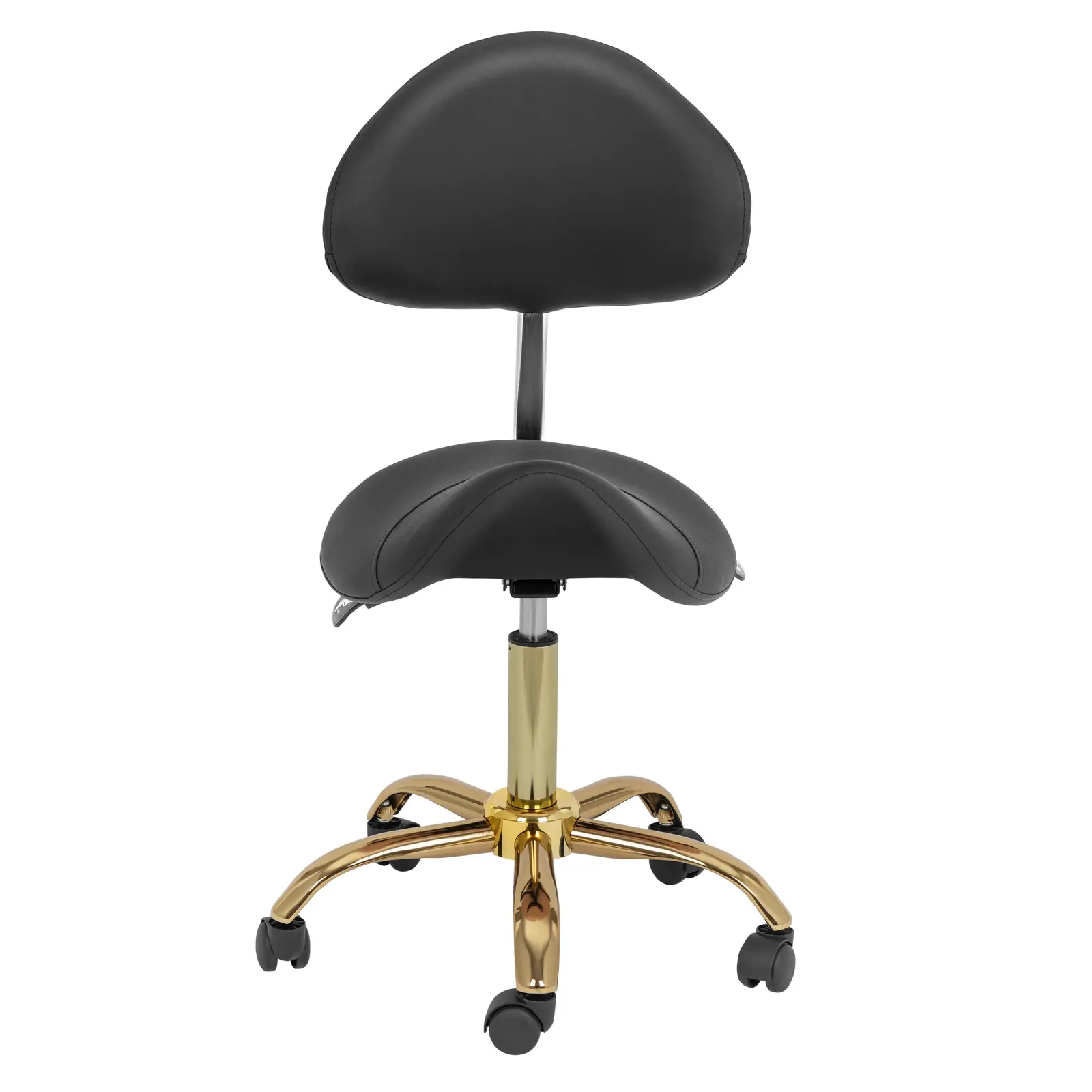 Sgabello a sella con schienale - 55 - 69 cm - 150 kg - Nero, oro