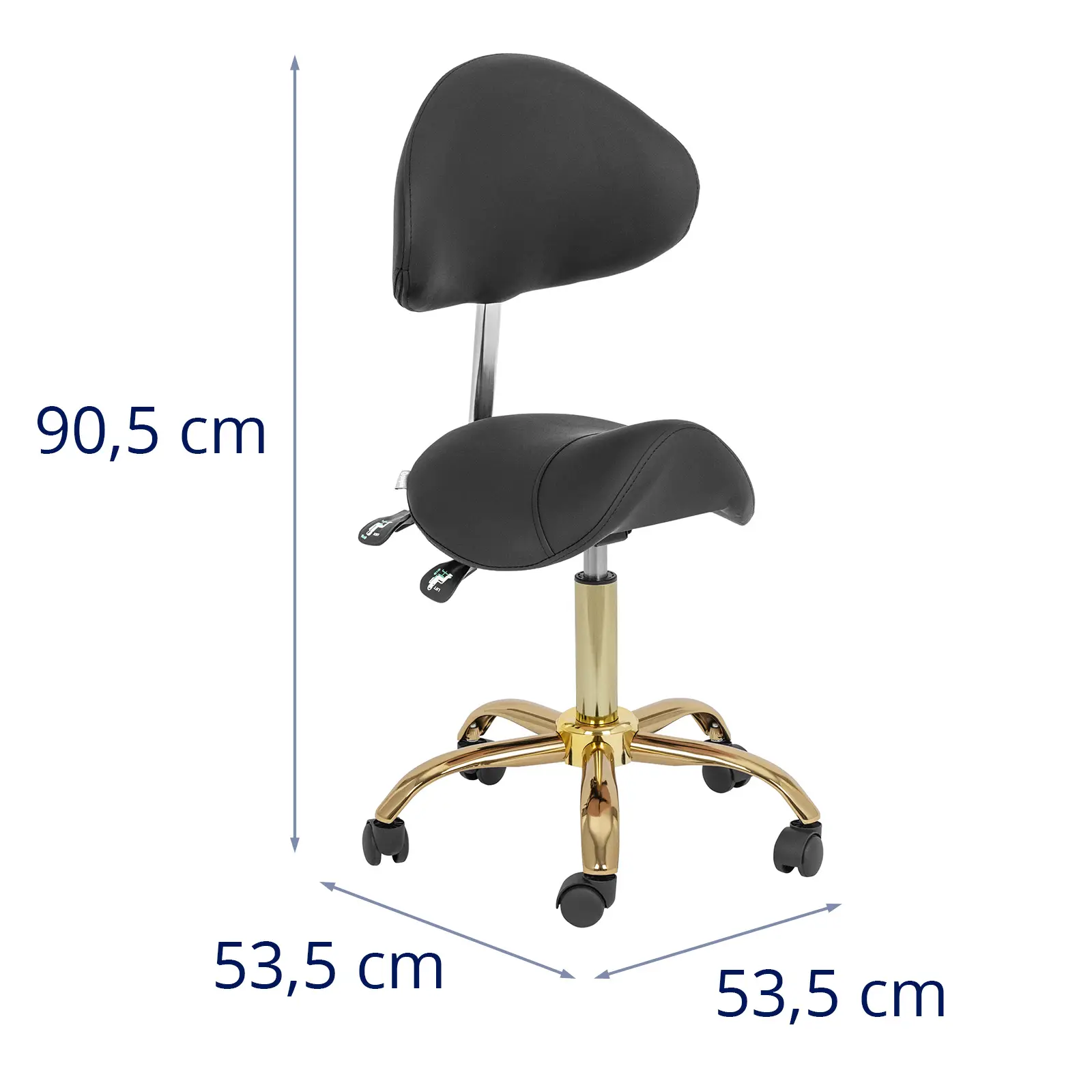 Sedlová židle - 55–69 cm - 150 kg - černá/zlatá (Židle otočná o 360°: Ano)