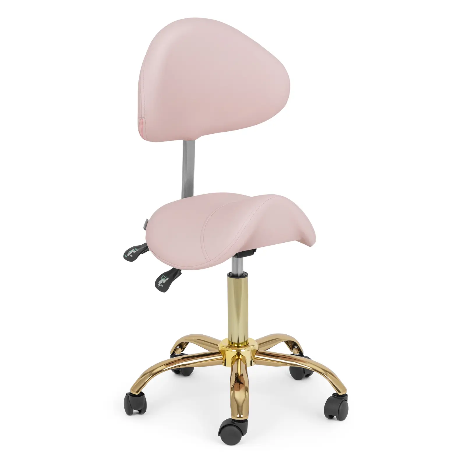 Sgabello a sella con schienale - 55 - 69 cm - 150 kg - Rosa chiaro, oro