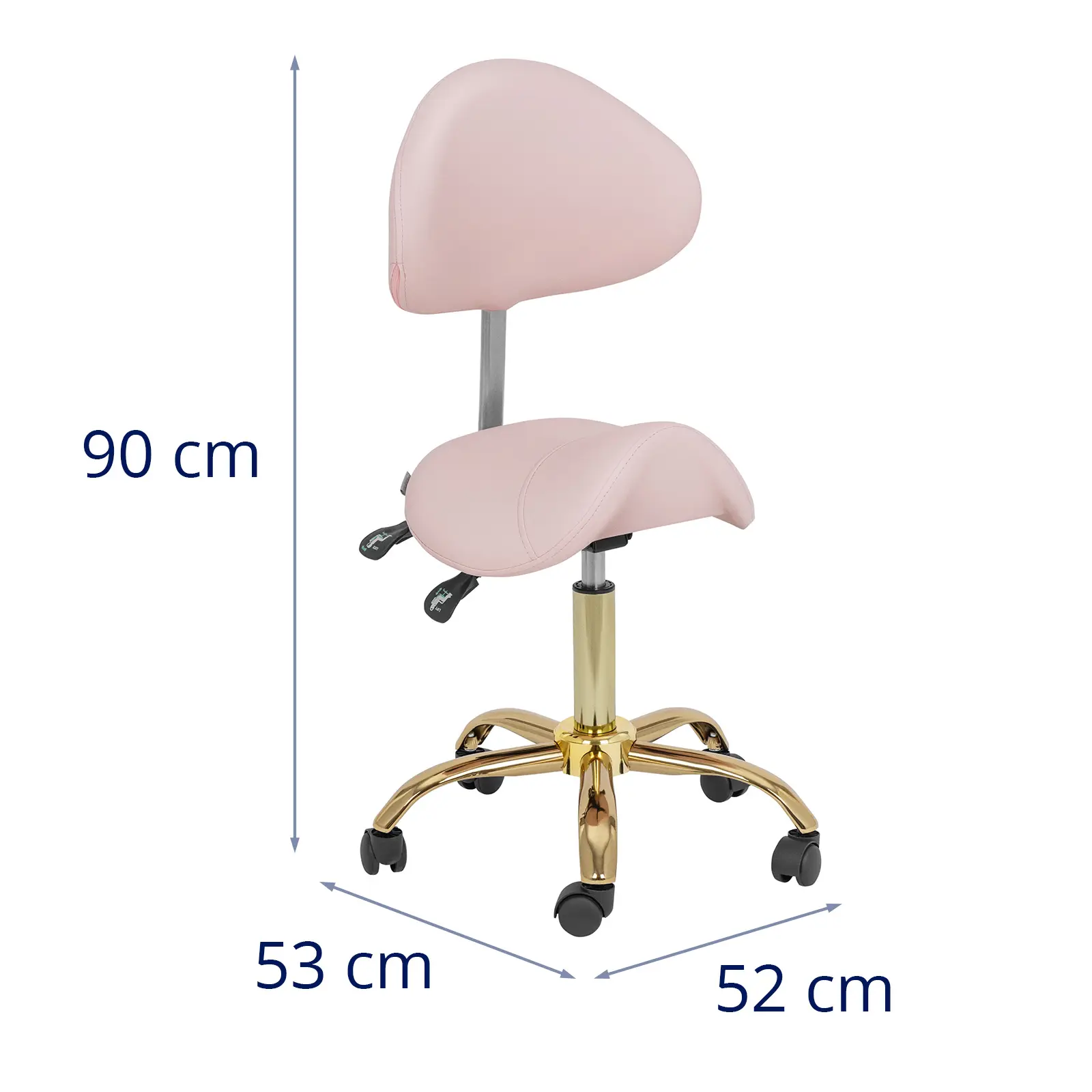 Cadeira em sela - 55 - 69 cm - 150 kg - rosa claro / dourado