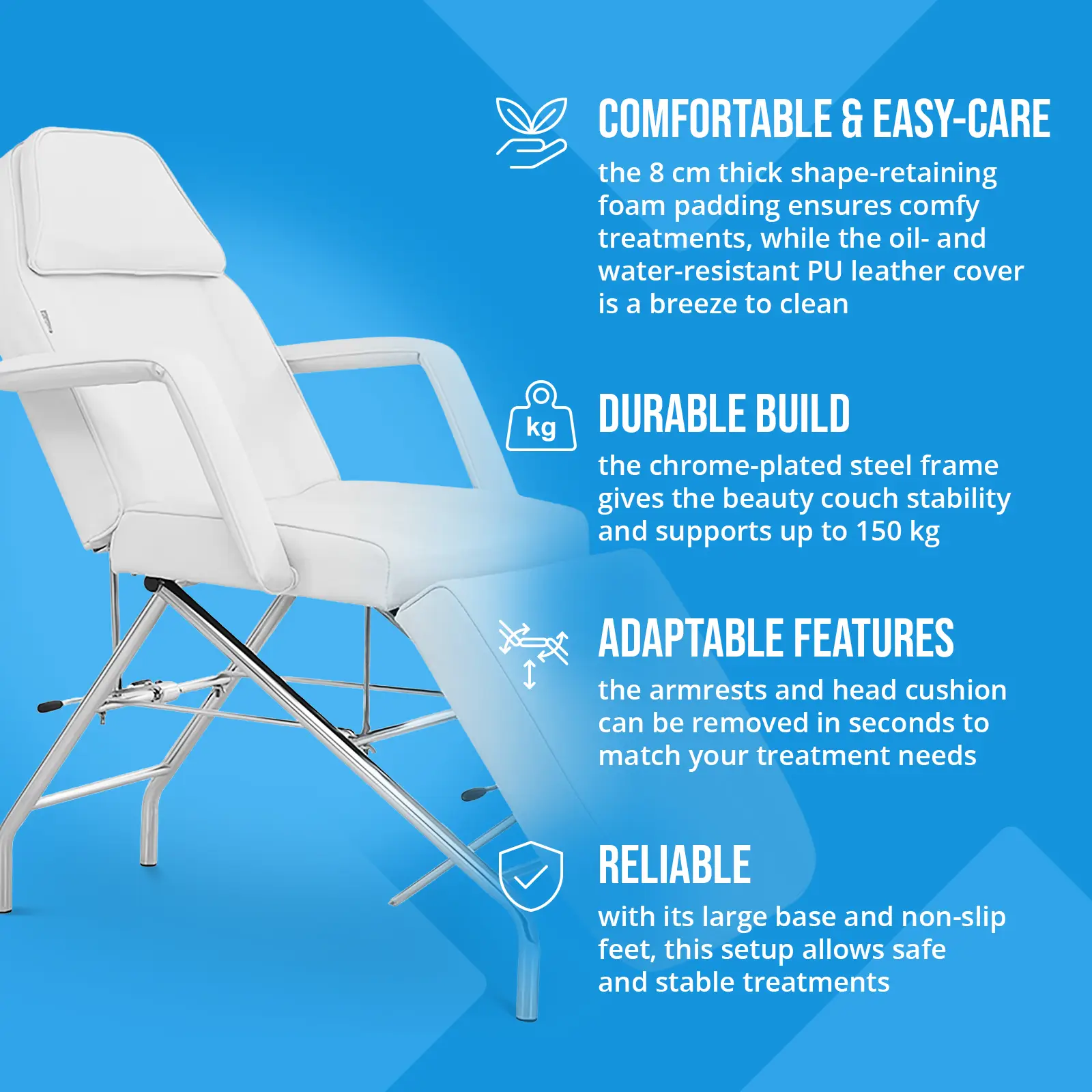 Lettino estetista - 183 x 60 x 70 cm - 150 kg - Bianco - 1