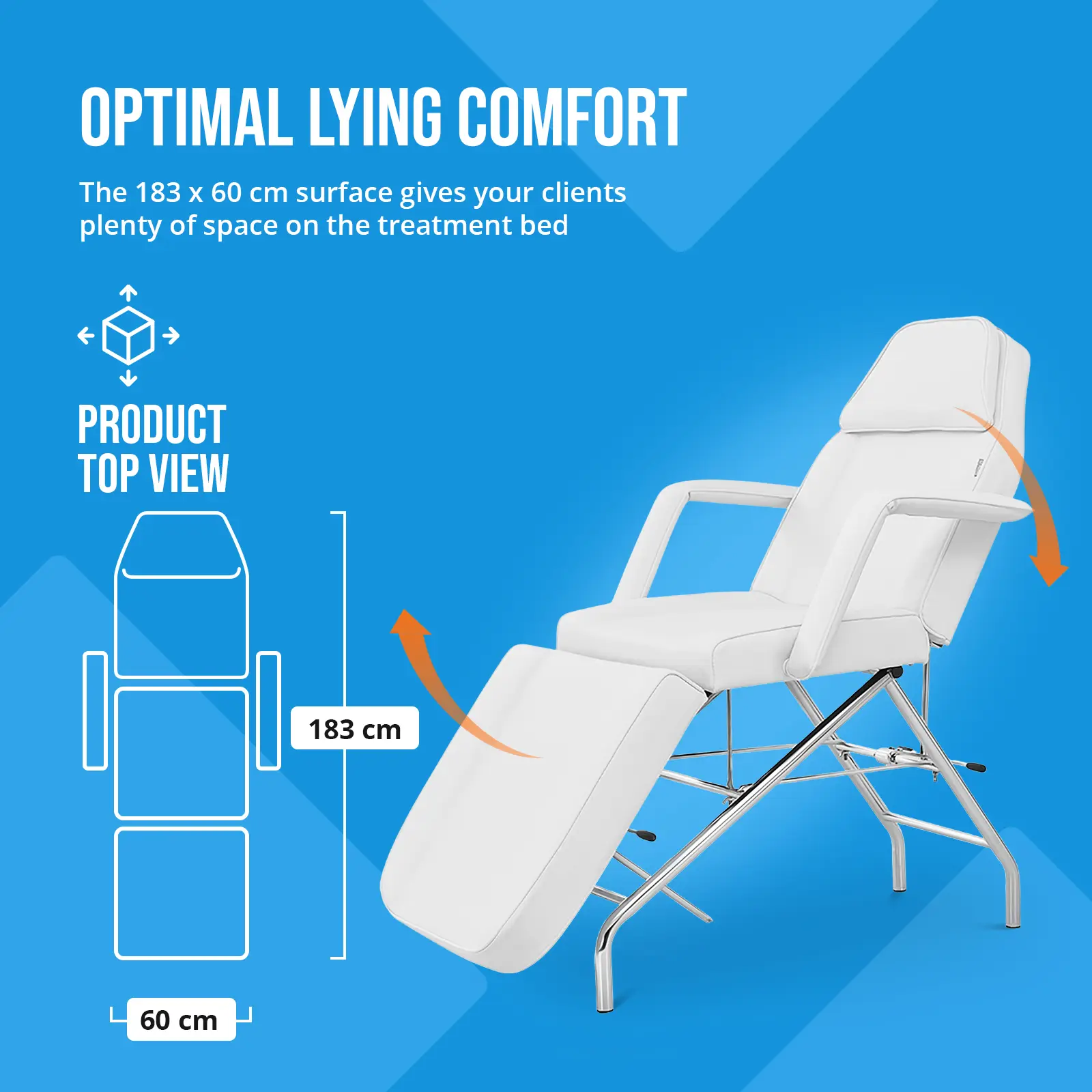 Lettino estetista - 183 x 60 x 70 cm - 150 kg - Bianco - 3