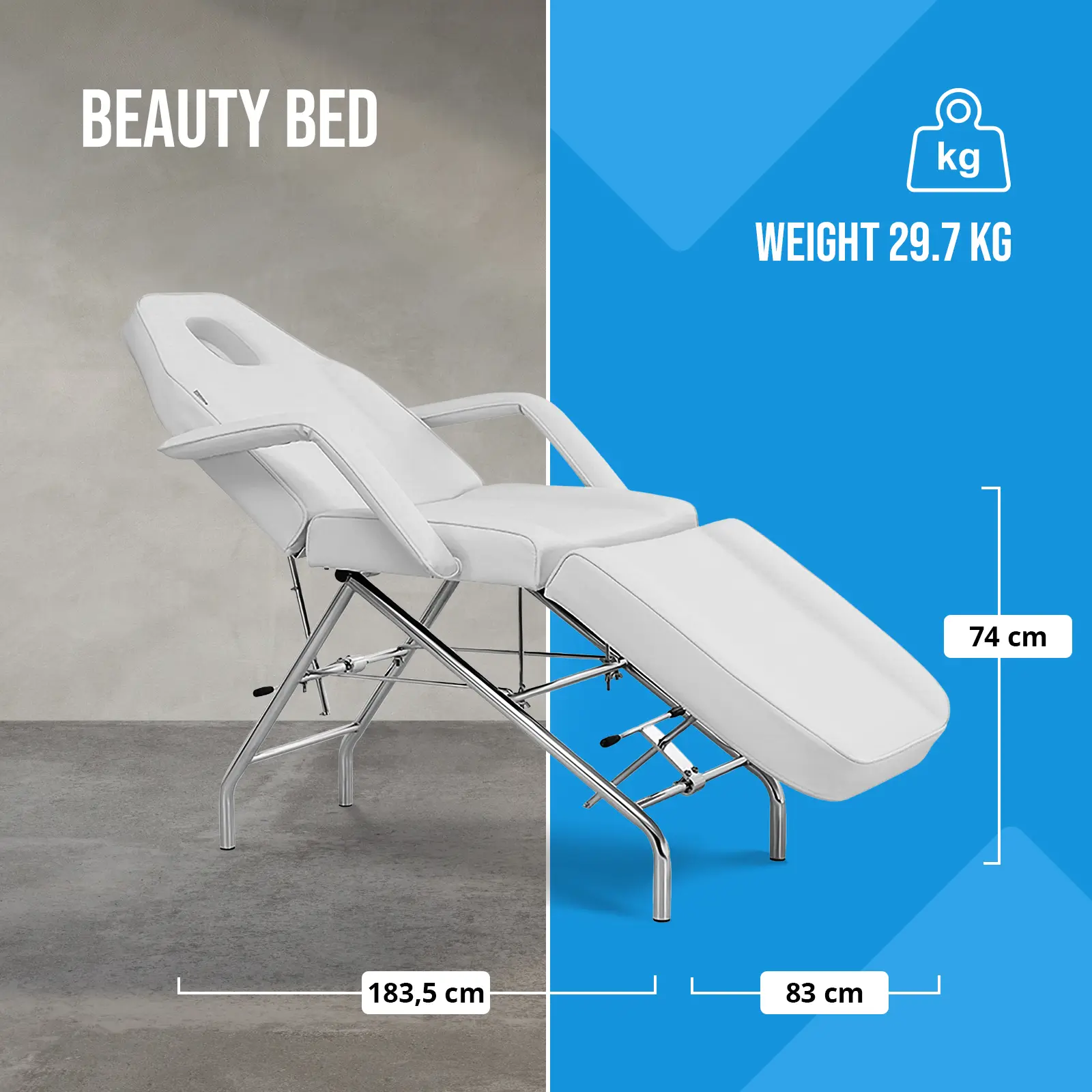 Lettino estetista - 183 x 60 x 70 cm - 150 kg - Bianco - 8