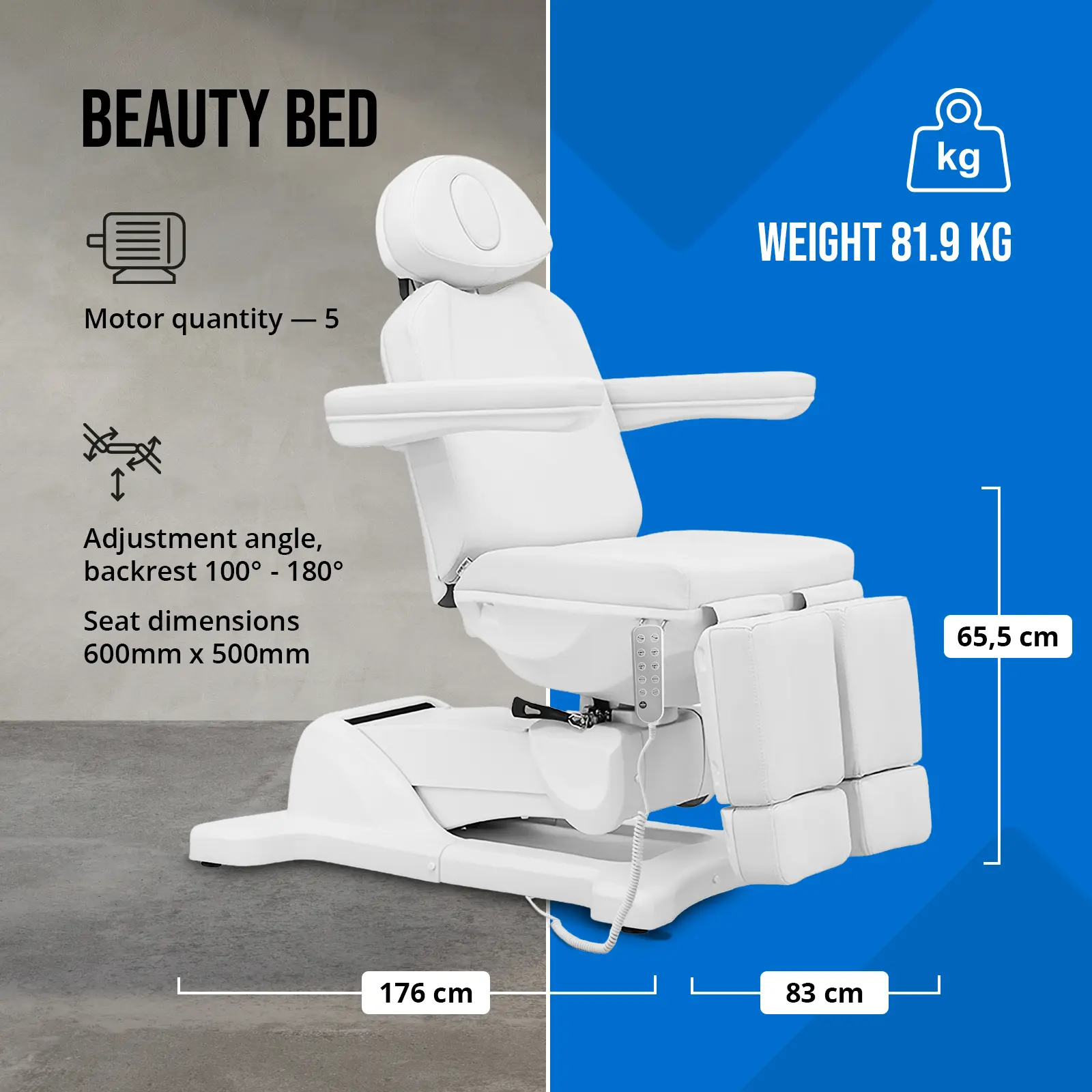 Fauteuil pédicure - 200 W - 186 x 84 x 94 cm - blanc (Matériau(x): PVC)
