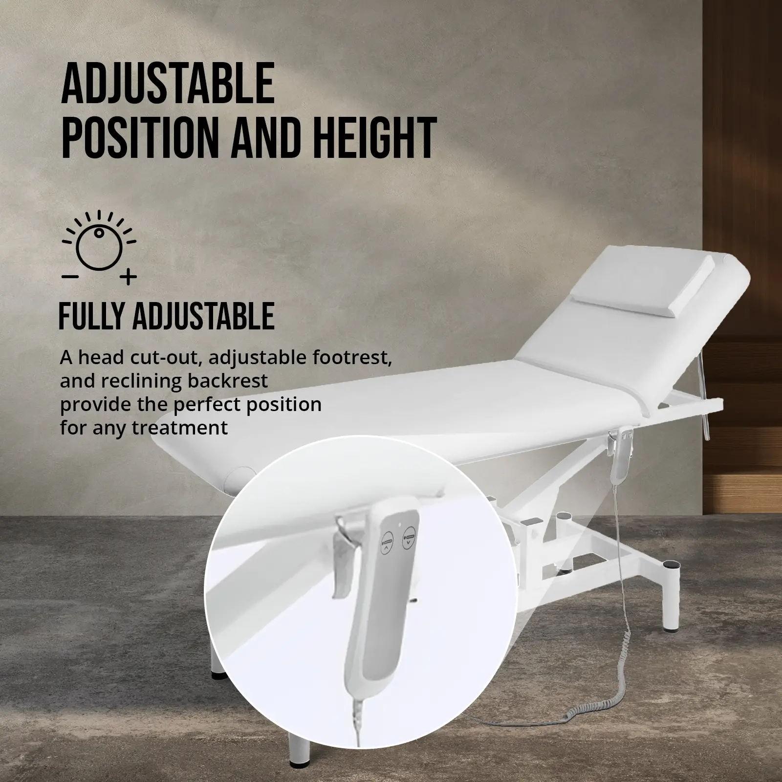 Fauteuil esthétique - 50 W - 185 x 63 x 47 - 90 cm - 150 kg - blanc (Cordon(s) d'alimentation: 3 m)