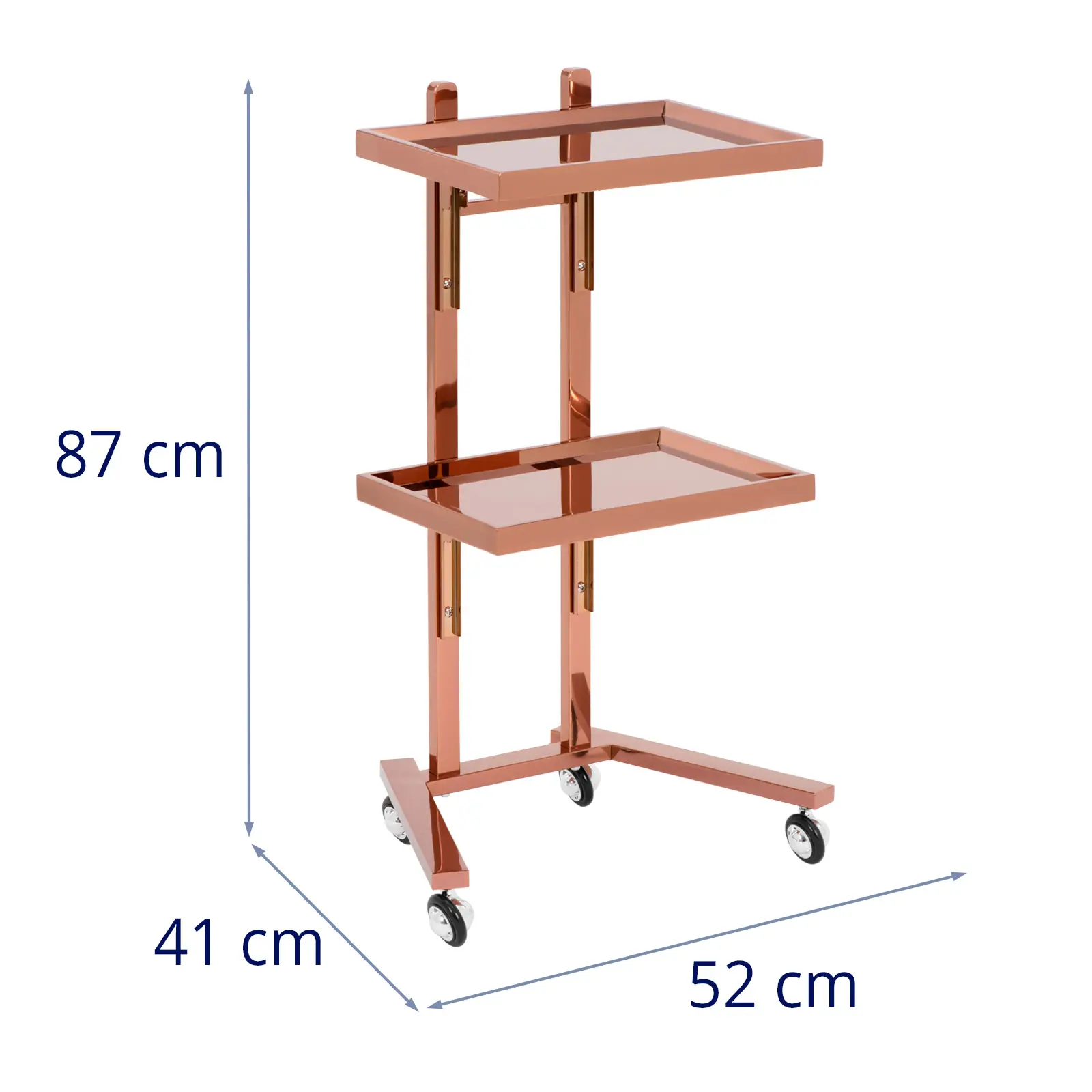 Charriot d'esthétique - 2 tablettes rabattables - jusqu'à 10 kg - doré rose - inox