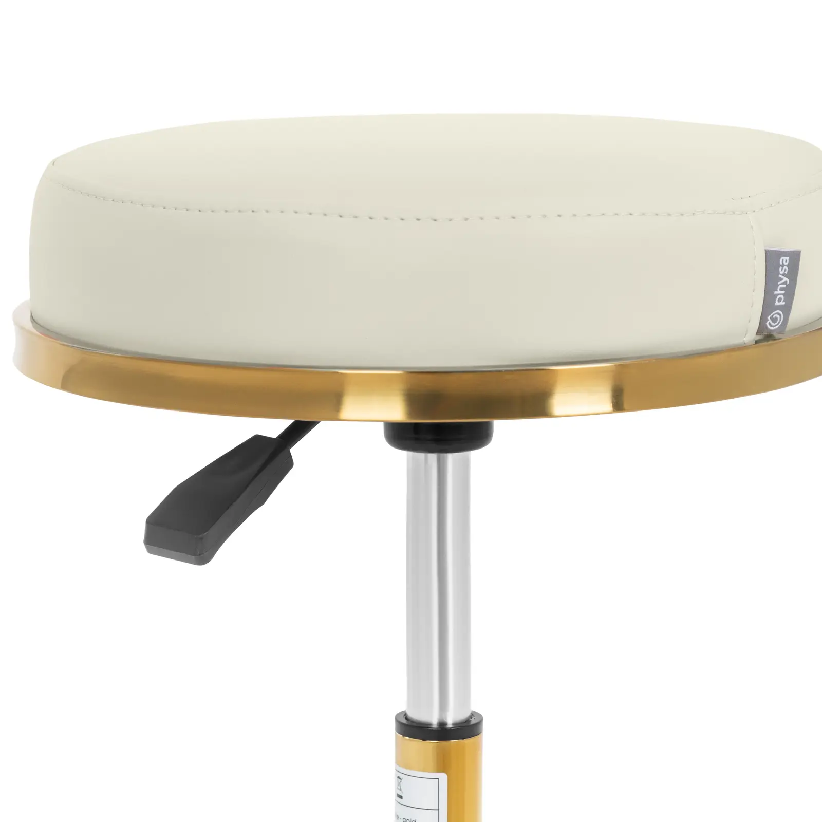 Taburet na kolečkách - 51–64 cm - 150 kg - béžová / zlatá (Opěrný kroužek na nohu: Ne)