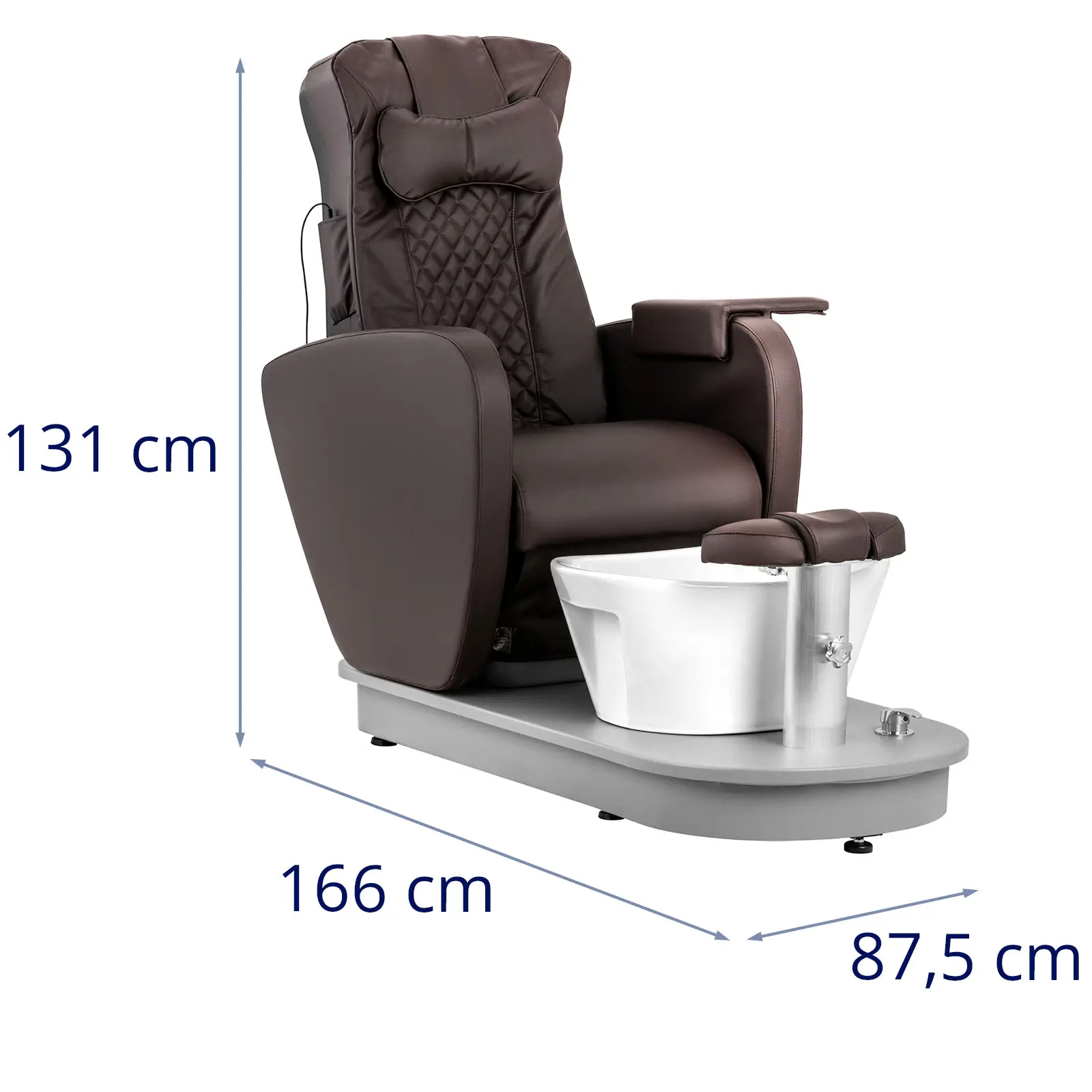 Elektrické pedikérské křeslo - s vaničkou na nohy a 3 masážními funkcemi - 120 W - 200 kg - hnědá (Výška opěradla: 85 cm)
