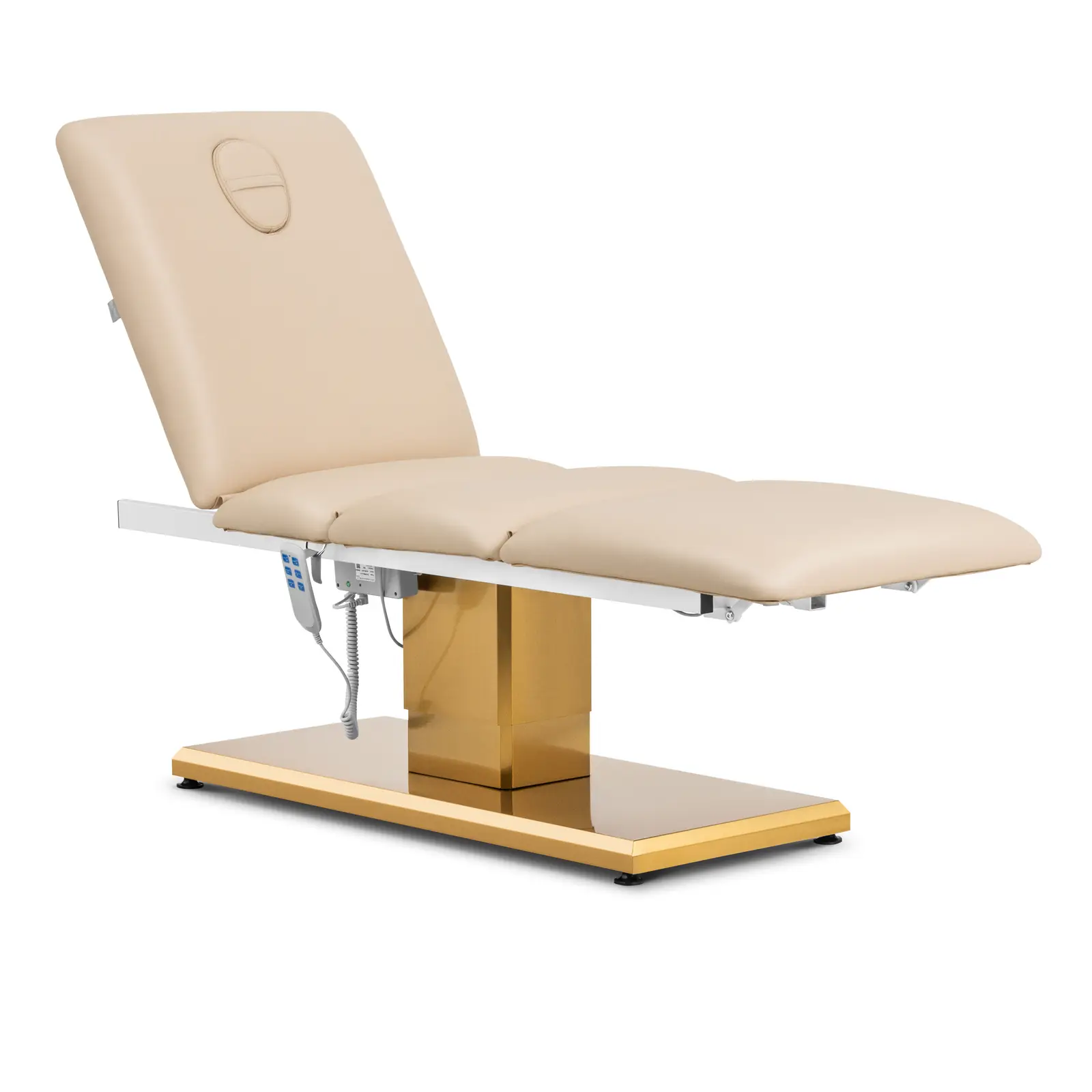 Produs cu defecte estetice Pat de frumusețe - 3 motoare - 300 W - 190 x 65 x 60 - 76 cm - 200 kg - bej / auriu