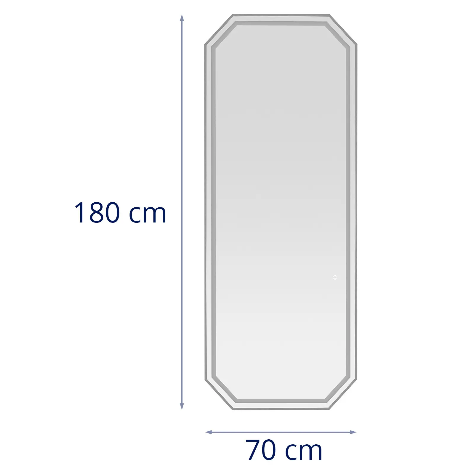 Kadeřnické zrcadlo - LED osvětlení - extra ploché - osmihranné - stříbrné - 180 x 70 cm (Tvar: Osmiúhelník)