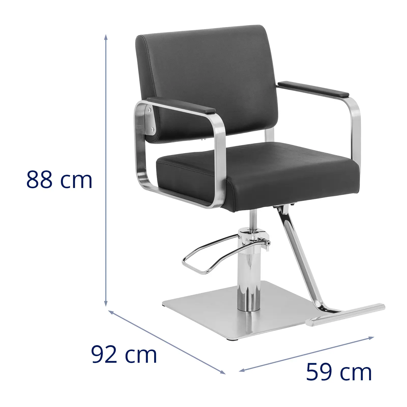 Frisørstol med fotstøtte - 50 - 66 cm - 200 kg - svart/sølv