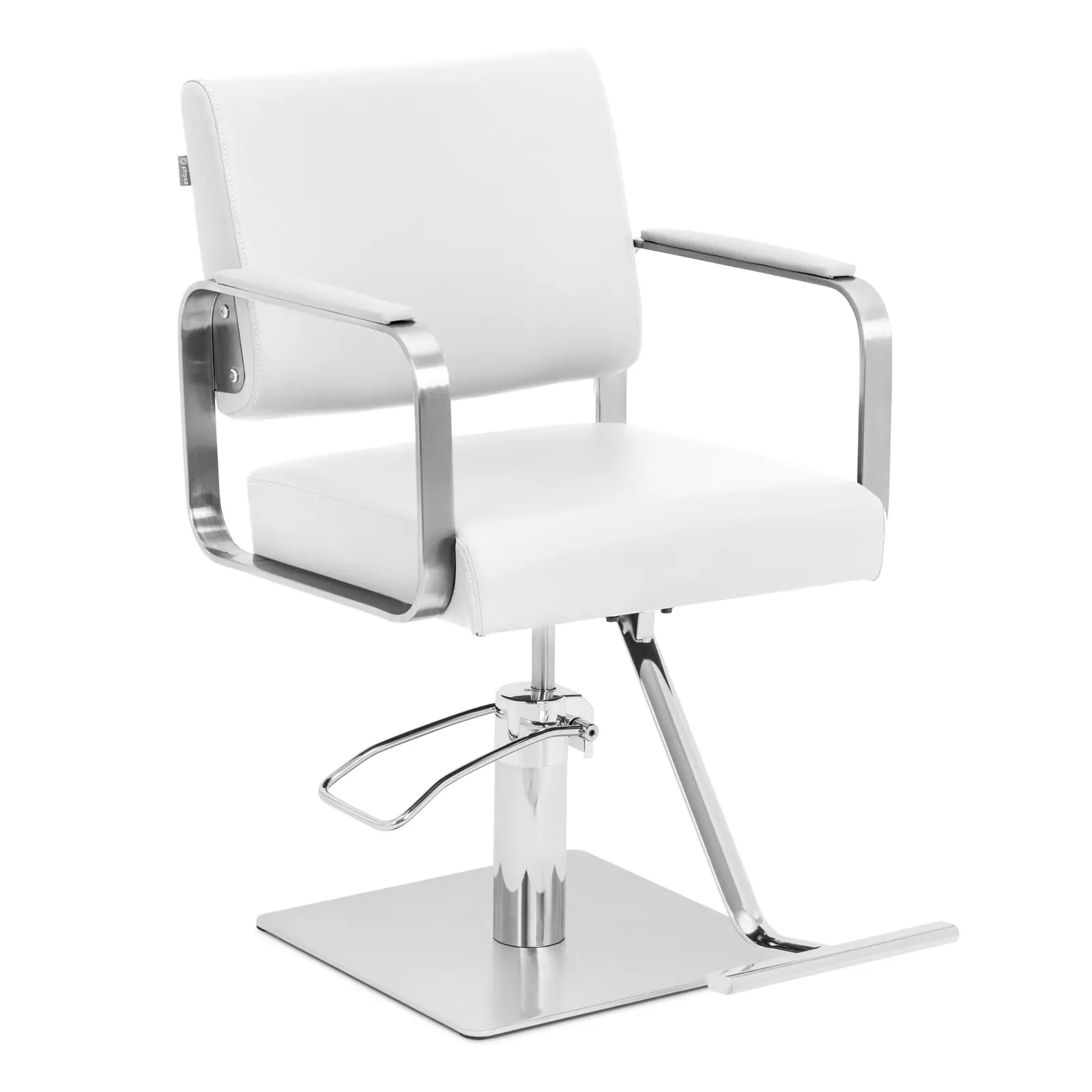 Ocasión Sillón de peluquería con reposapiés - 50 - 66 cm - 200 kg - blanco/plateado