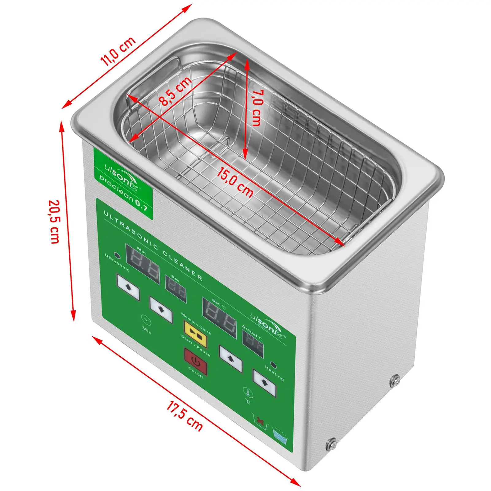 Ultrazvuková čistička - 0,7 l - 50 kHz - 60 W - Memory (Objem: 0.7 l)